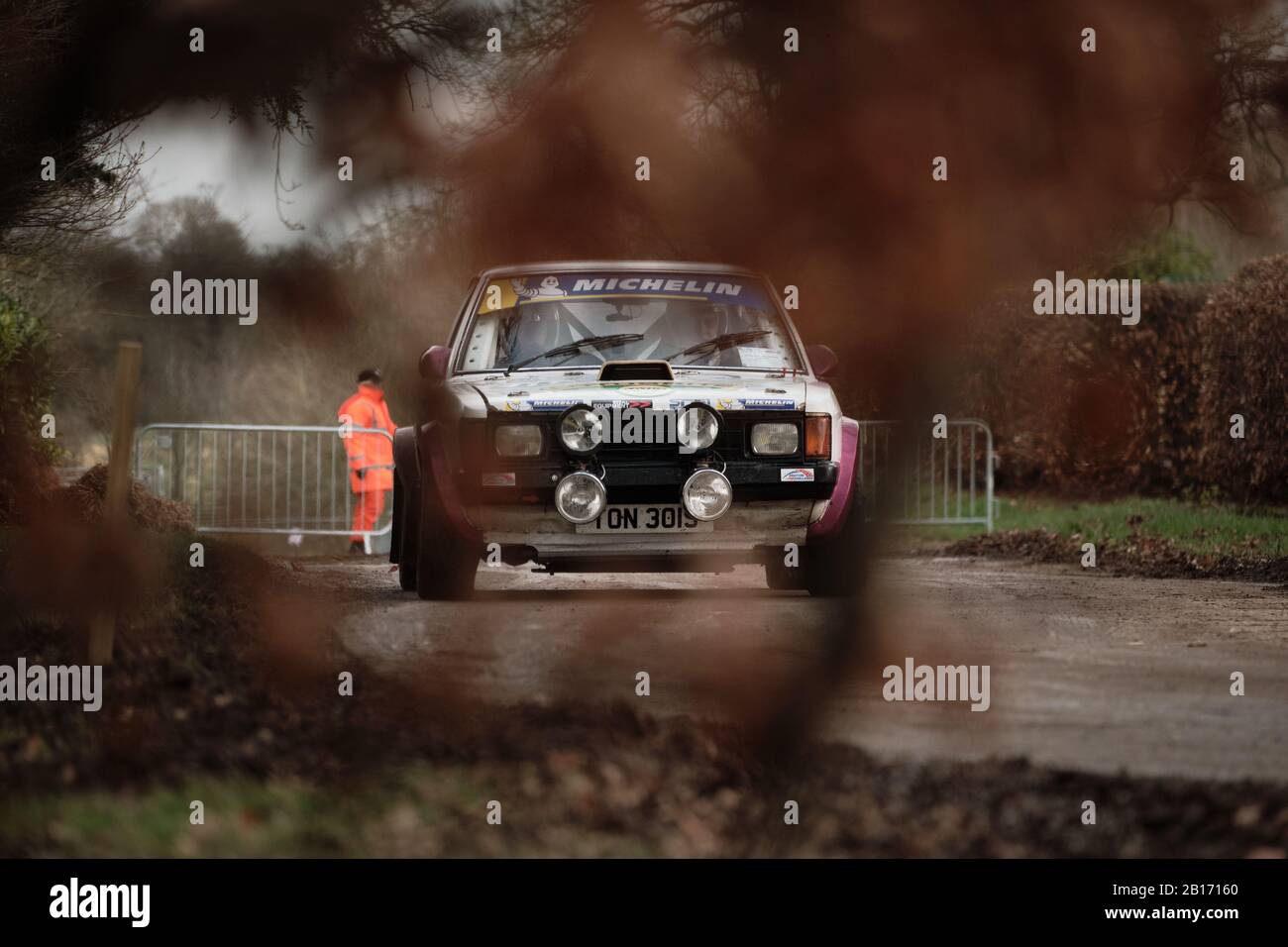 Stoneleigh Park, Warwickshire, Großbritannien. Februar 2020. Rallye-Fahrer Cathy Sewart fährt Talbot Sunbeam Lotus Rallye-Auto beim Rennen 2020 Retro auf dem Stoneleigh Park Circuit. Foto von Gergo Toth / Alamy Live News Stockfoto