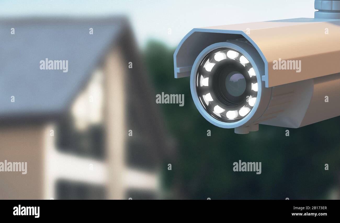 CCTV-Kamera auf weißem Hintergrund für das Design. 3D-Rendering Stockfoto