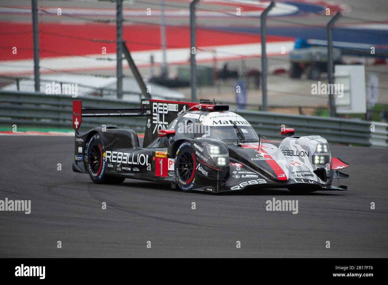 Austin, Texas, USA. Februar 2020. Rebellion Racing Bruno Senna (Fahrer 1), Gustavo Menezes (Fahrer 2) und Norman Nato (Fahrer 3) mit LMP1 #01, die den Rebellion R13 Gibson bei Lone Star Le Mans - 6 Stunden Circuit of The Americas in Austin, Texas, fahren. Mario Cantu/CSM/Alamy Live News Stockfoto