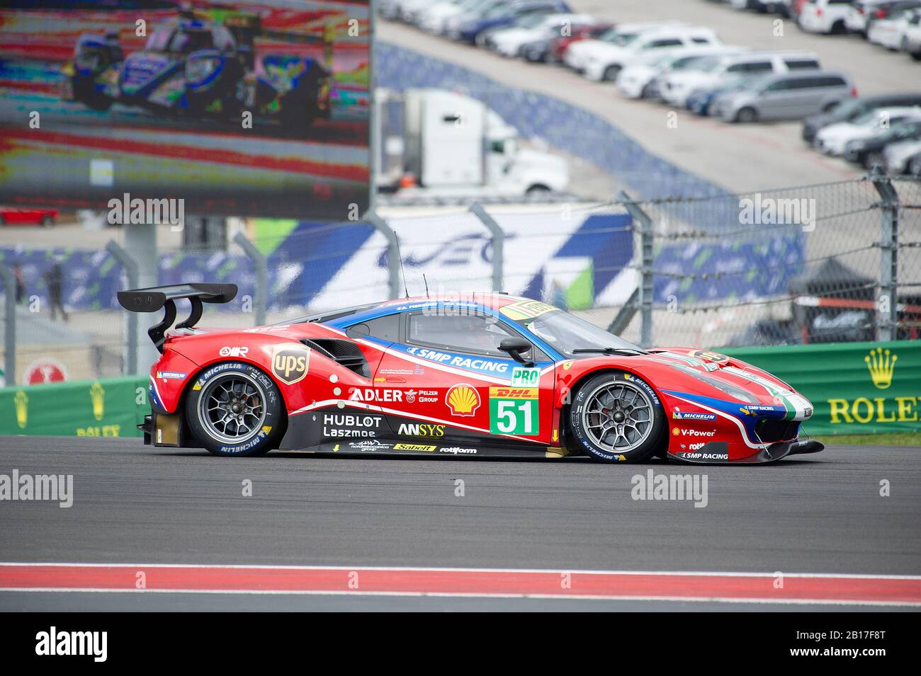 Austin, Texas, USA. Februar 2020. AF CORSE James Calado & Alessandro Pier Guidi mit LMGTE Pro #51 Rennsport der Ferrari 488 GTE EVO bei Lone Star Le Mans - 6 Stunden Rennstrecke Nord- und Südamerika in Austin, Texas. Mario Cantu/CSM/Alamy Live News Stockfoto