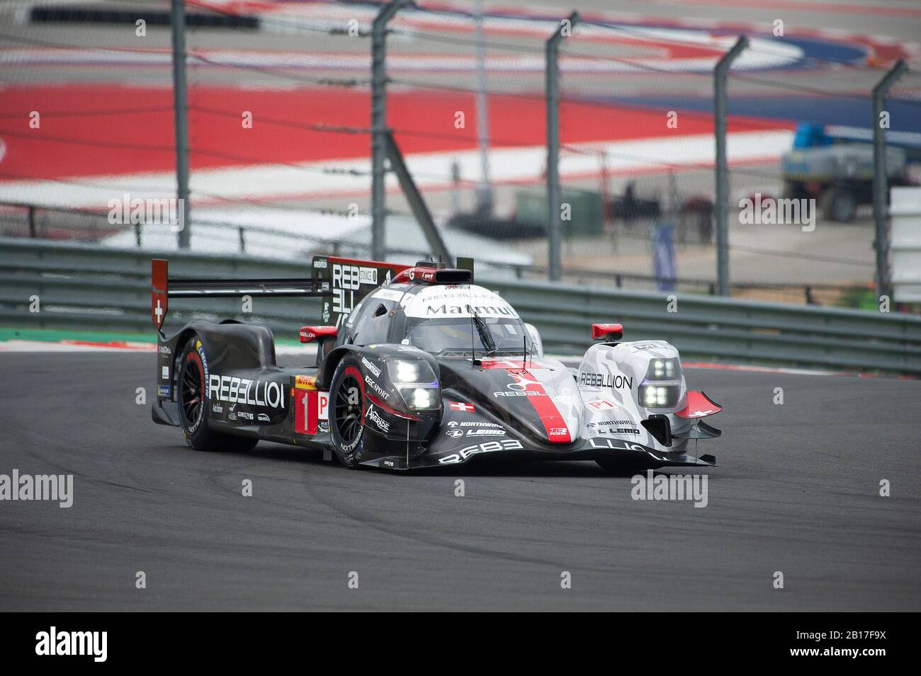 Austin, Texas, USA. Februar 2020. Rebellion Racing Bruno Senna (Fahrer 1), Gustavo Menezes (Fahrer 2) und Norman Nato (Fahrer 3) mit LMP1 #01, die den Rebellion R13 Gibson bei Lone Star Le Mans - 6 Stunden Circuit of The Americas in Austin, Texas, fahren. Mario Cantu/CSM/Alamy Live News Stockfoto