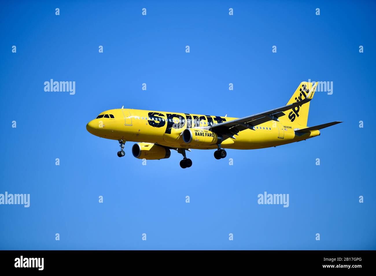 Der kommerzielle Flug von Spirit Airlines auf dem internationalen Flughafen Baltimore Washington in MD, USA Stockfoto