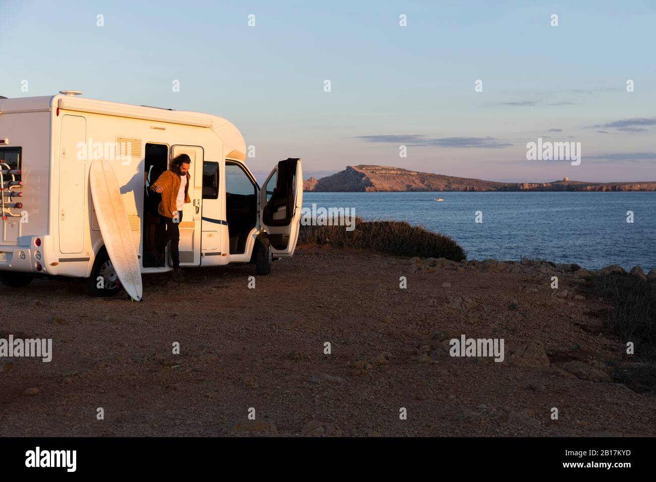 Man geht aus Camper, Es Mercadal, Menorca, Spanien Stockfoto