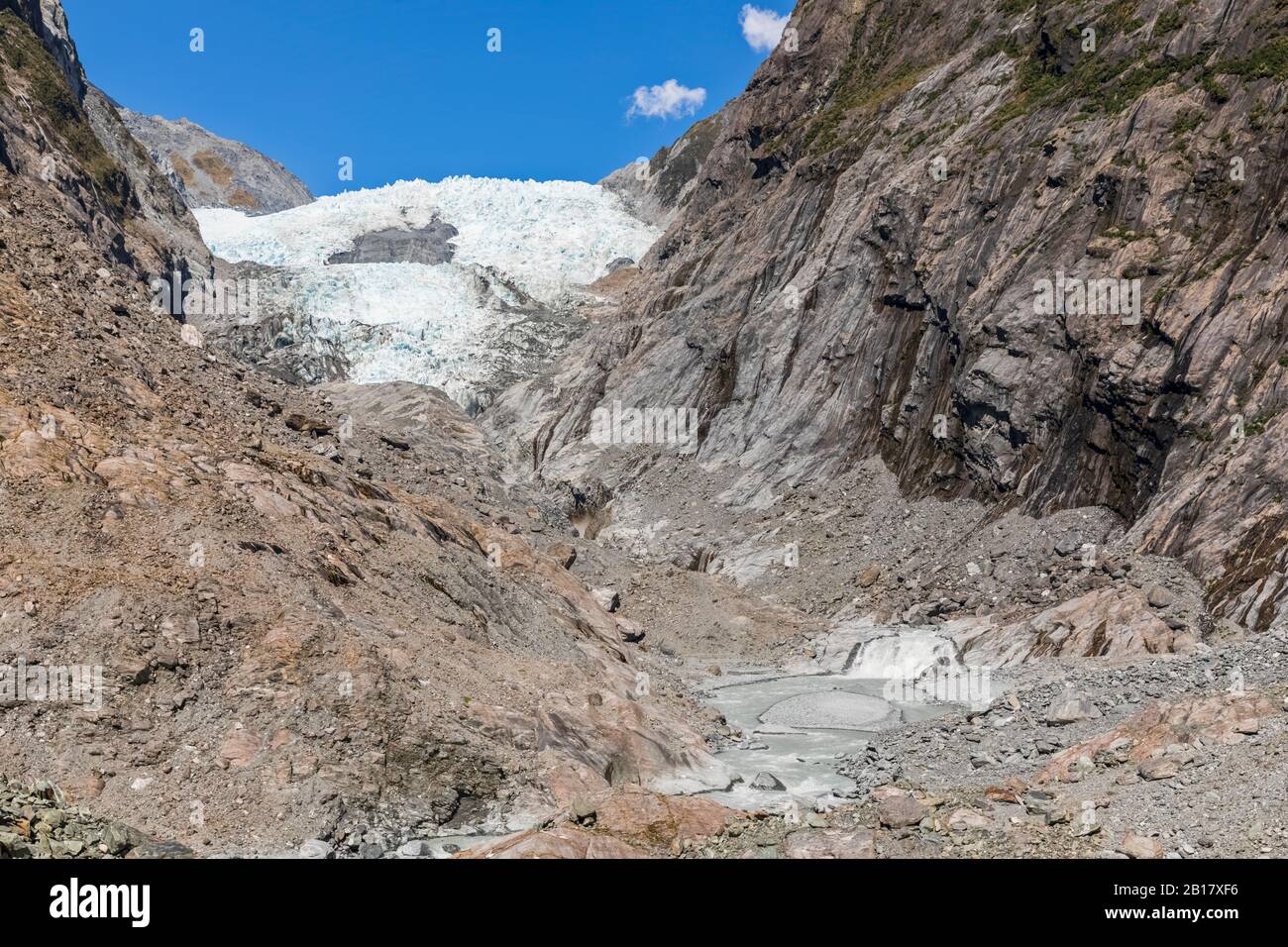 Neuseeland, Westland District, Franz Josef, niedrige Winkelansicht des Franz Josef Gletscherrückens Stockfoto