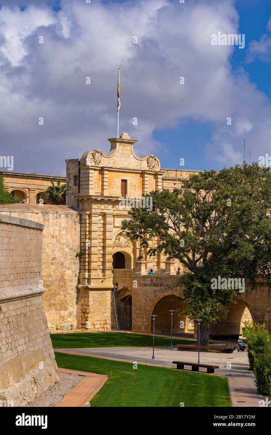 Malta, Mdina, Mdina Tor - Vilhena Tor zur Stille Stadt, Barockarchitektur, 1724 Stockfoto