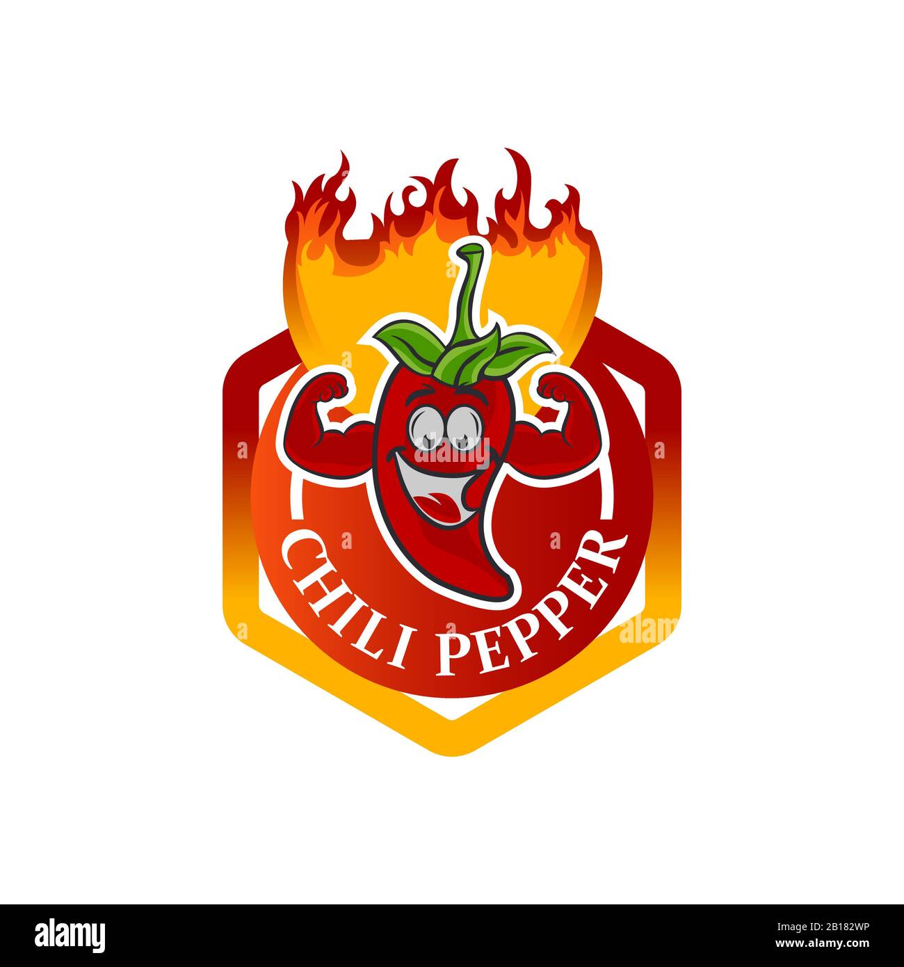 Chili Pepper Cartoon Mascot Logo-Vorlage. Vorlage für mexikanischen Fast-Food-Logotyp. Isolierte Vektorgrafiken. Stock Vektor