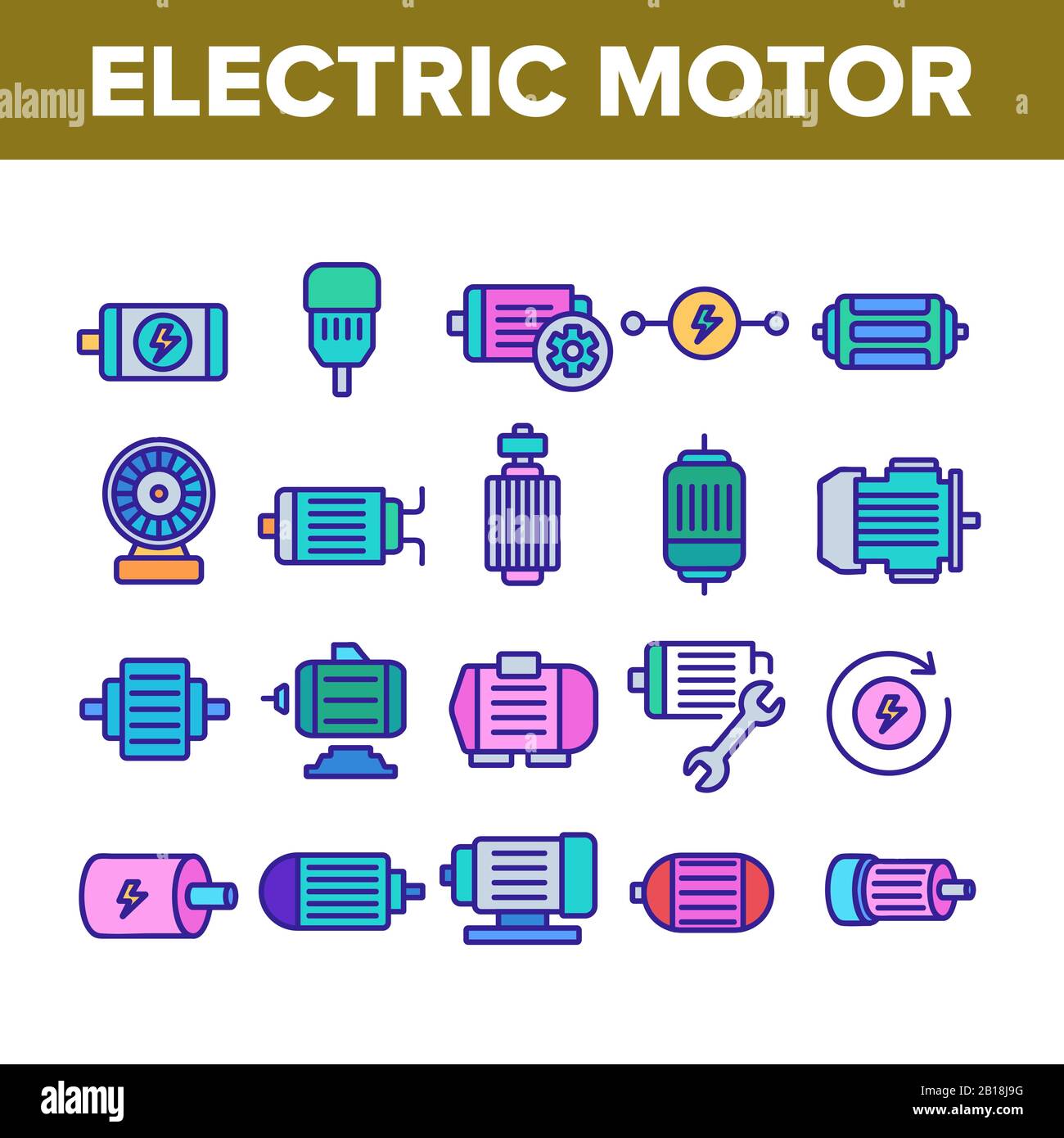 Symbole Für Die Sammlung Elektronischer Motorwerkzeuge Setzen Vektor Stock Vektor