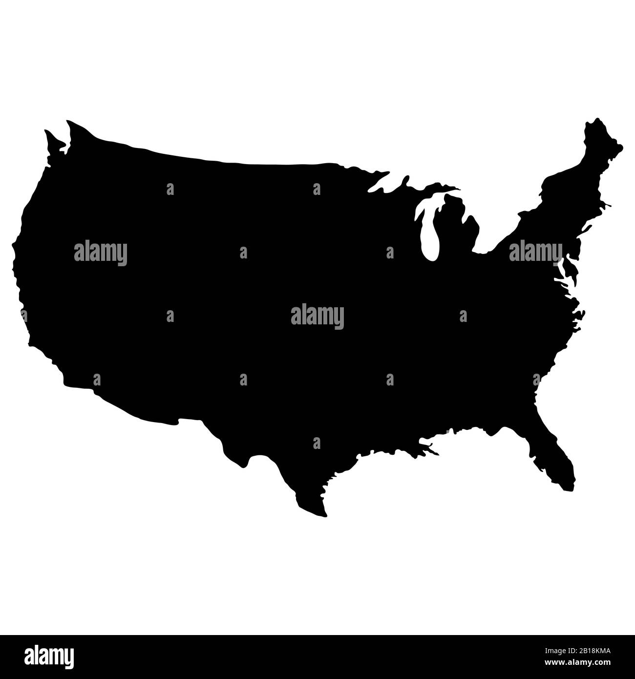Geographische Karte der USA isoliert auf weißem Hintergrund. Flach, Vektorgrafiken Stock Vektor
