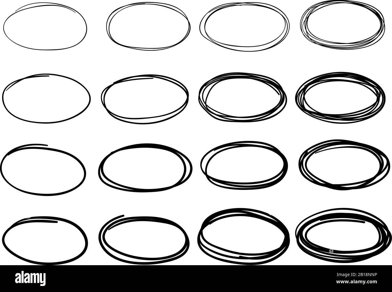 Skizze ovale Rahmen. Doodle Ellipse, runder handgezeichneter Rahmen und eingekreister Doodles isolierter Vektorsatz Stock Vektor