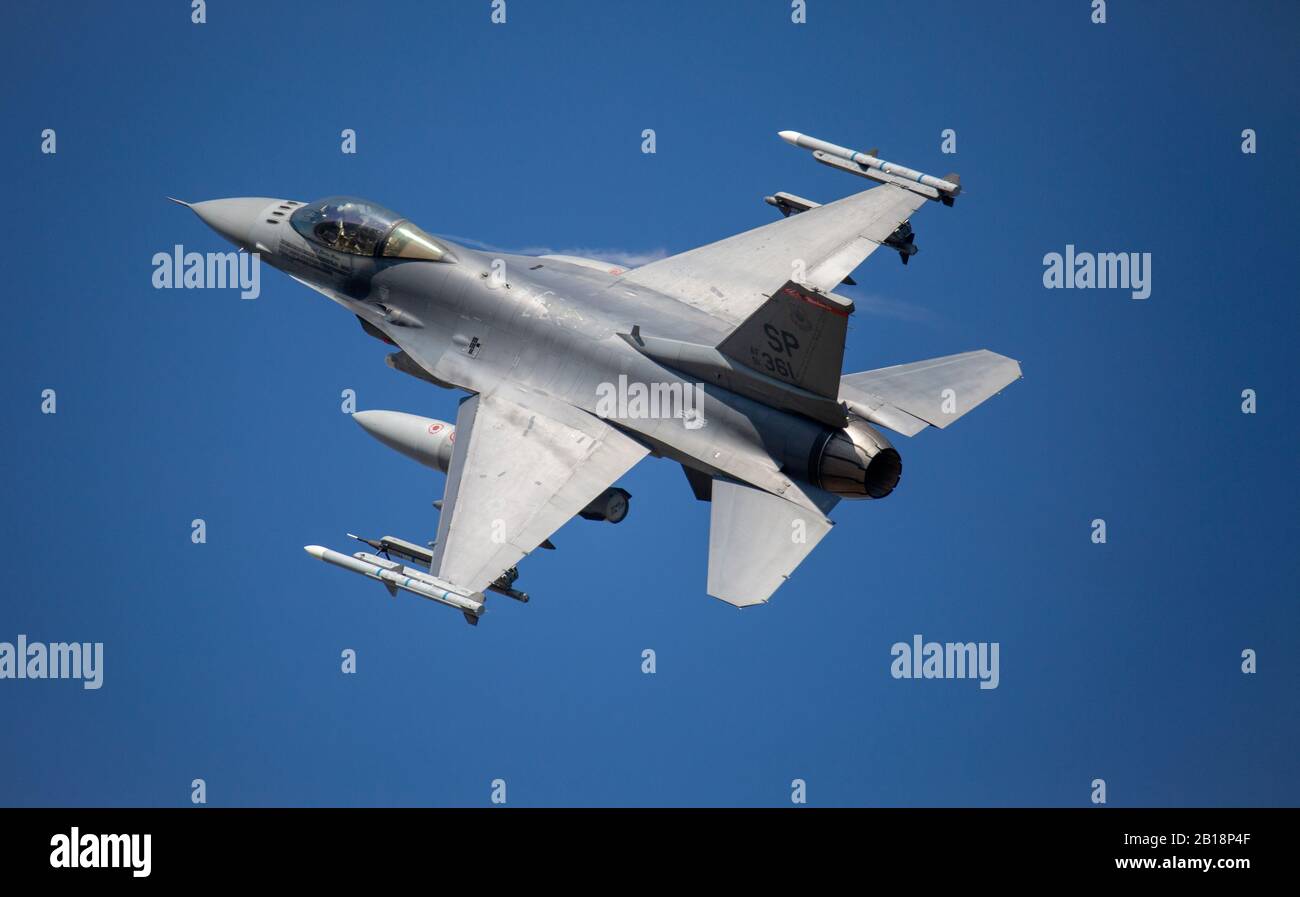 Eine F-16c Fighting Falcon der 48th Fighter Squadron, Spangdahlem Air Base, Deutschland, in Monte Real, Portugal, Fev. 19, 2020. Stockfoto