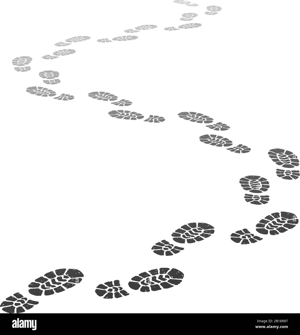 Fußstapfen zu Fuß. Outgoing Footprint Silhouette, Fußsteps und Schuhschritte in perspektivischer Vektordarstellung Stock Vektor