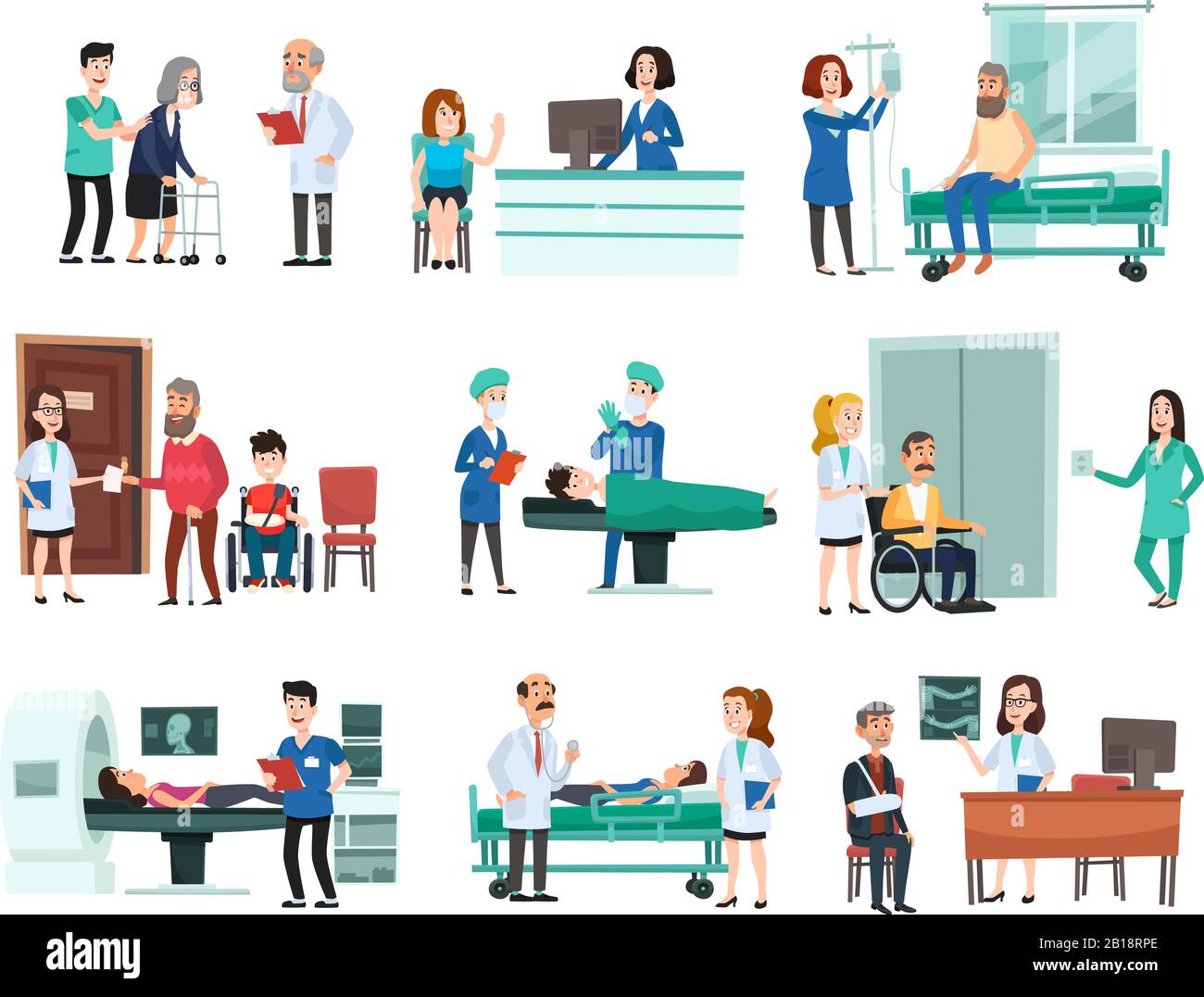 Krankenhaus Patienten Hospitalisierter Patient Auf Dem Krankenbett Krankenschwester Und Arzt Hilft Kranken Menschen Isolierte Cartoon Vektor Illustration Stock Vektorgrafik Alamy