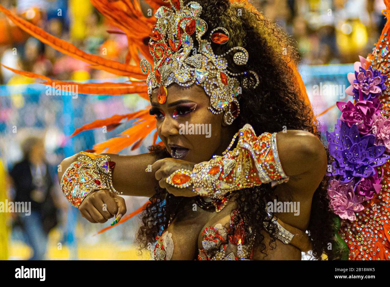 Rio de Janeiro, Brasilien. Februar 2020. Mitglied der Samba-Schule Paraiso do Tuiuti während des ersten Tages der Special Group Parade im Karneval in Rio de Janeiro, veranstaltet in der Marques de Sapucai Avenue.Foto: Mauricio Almeida Credit: Mauricio Almeida/AM Press/ZUMA Wire/Alamy Live News Stockfoto