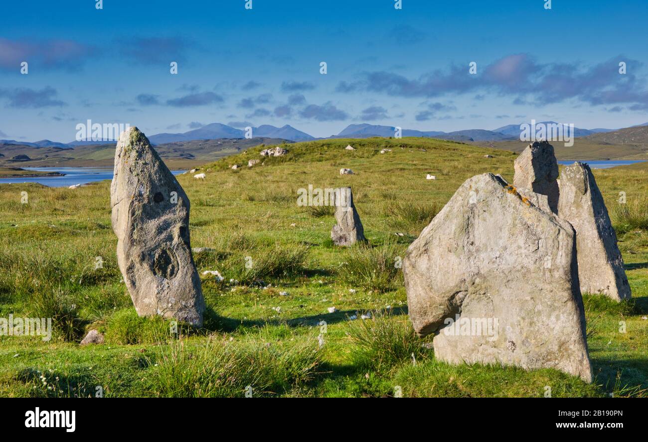 Callanish III Steinkreis, Neolithische Bronzezeit megalithische Strukturen, Isle of Lewis, Äußere Hebriden, Schottland Stockfoto