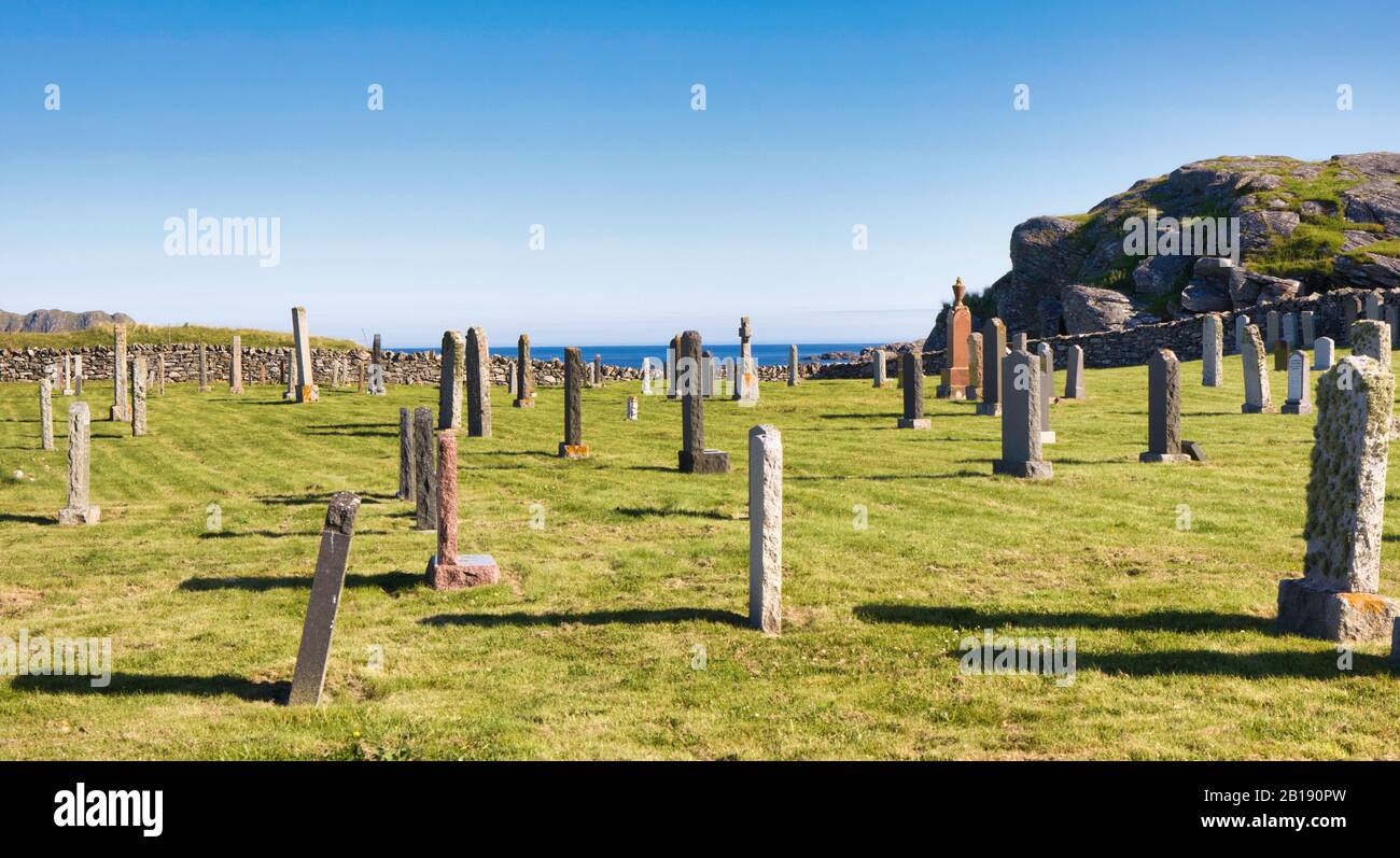 Bostadh Friedhof auf der kleinen Insel Great Bernera vor der Nordwestküste der Insel Lewis, Äußere Hebriden, Schottland Stockfoto