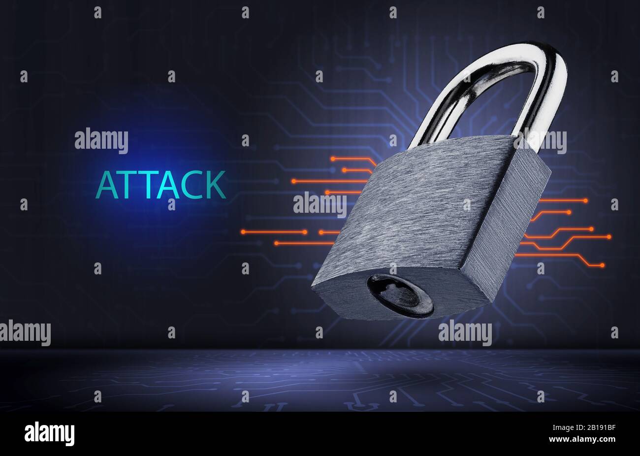 Konzept eines Hacker-Angriffs auf Informationen und Computersysteme. Stockfoto