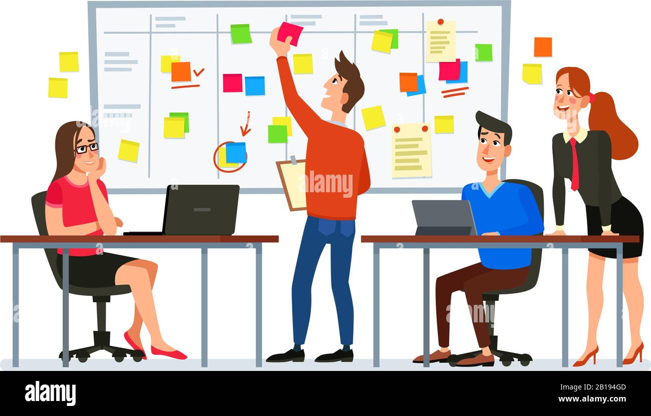 Ausschusssitzung. Planungsaufgaben für das Business Team, Konferenz- und Workflow-Plan für Büromitarbeiter, Diagramm für Cartoon-Vektor-Illustration Stock Vektor