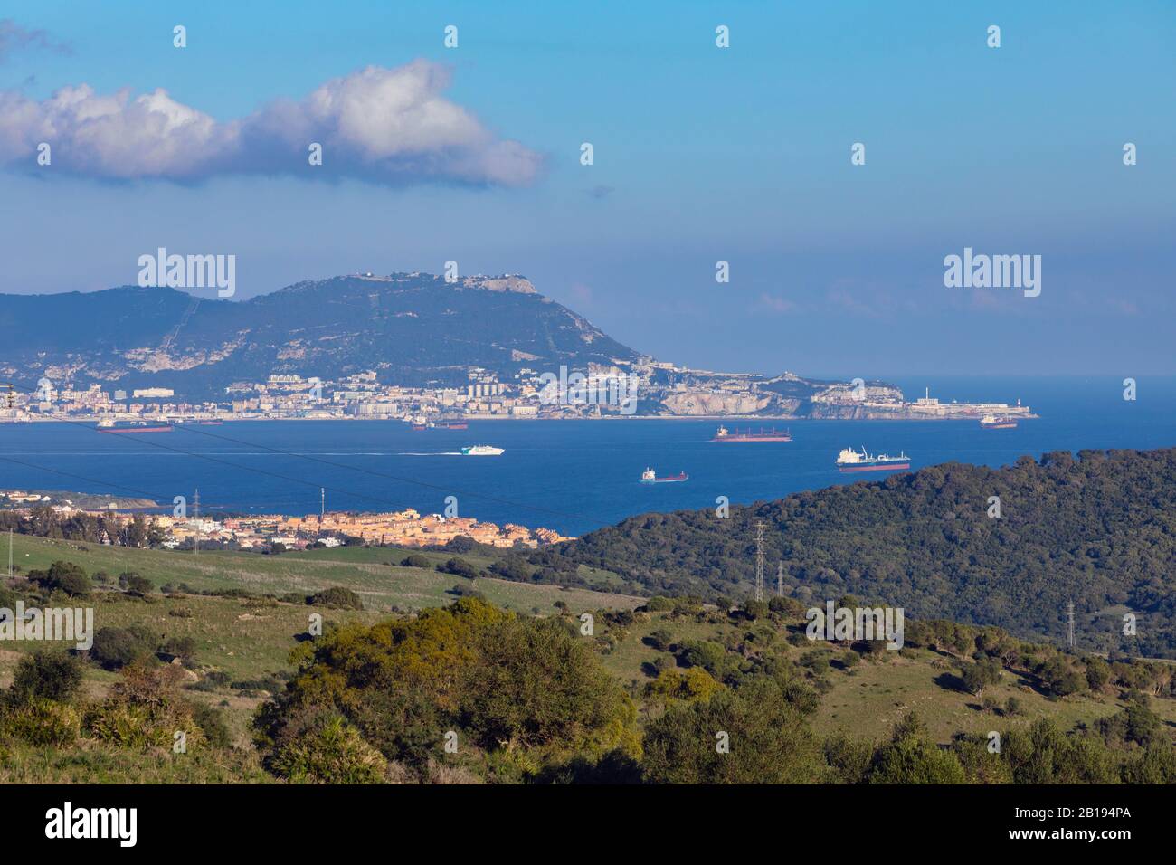 Gibraltar aus der Nähe von Algeciras, Spanien. Stockfoto
