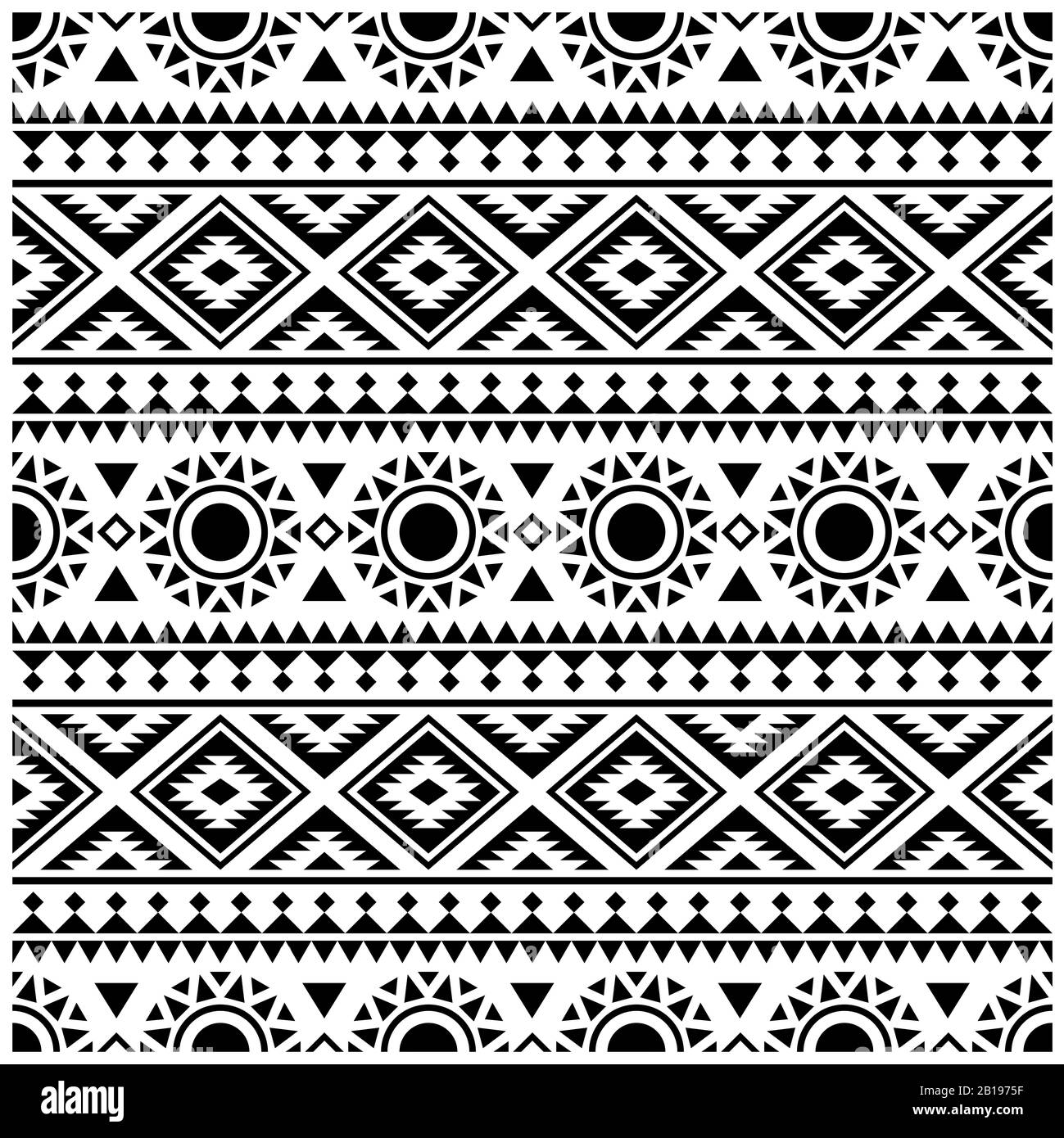 Nahtloses ethisches Muster. Horizontales Motiv. Stripe Tribal Muster in schwarz-weißer Farbe. Stockfoto