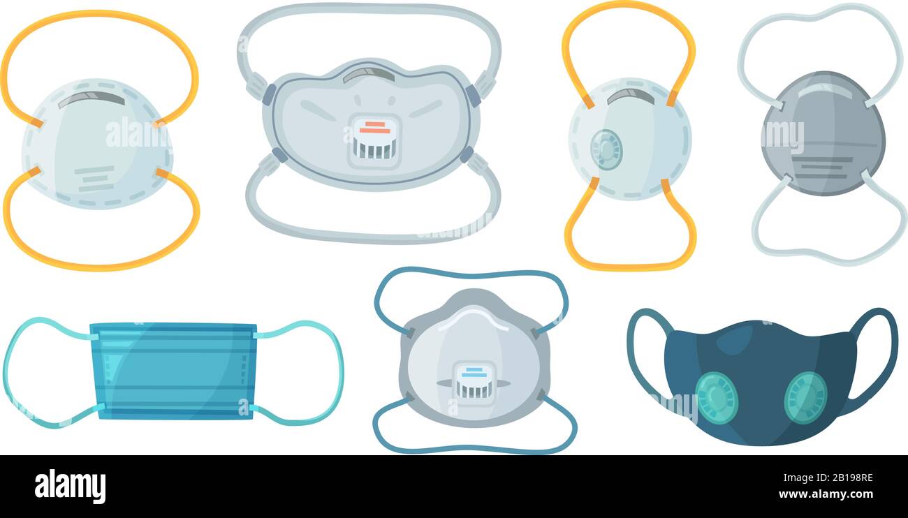 Atemschutzmasken. Industrielle Sicherheit N95 Maske, Staubschutz-Atemschutzmaske und Atmung medizinischer Atemmaskenvektor eingestellt Stock Vektor