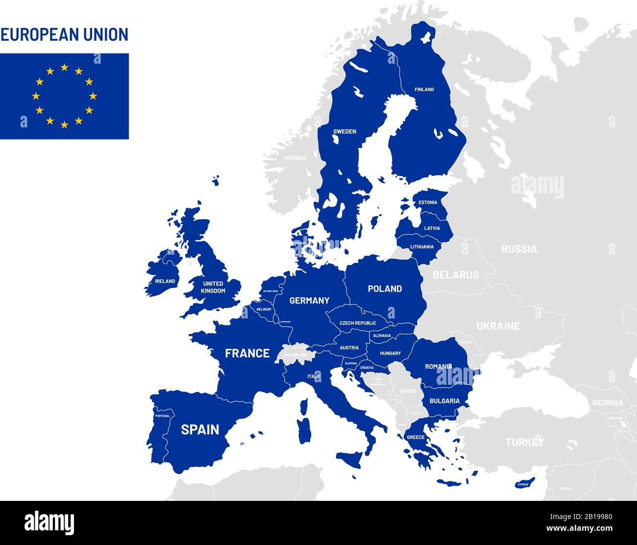 Länderkarte der Europäischen Union. EU-Mitgliedsländer, europa Landkarten Vektorgrafiken Stock Vektor