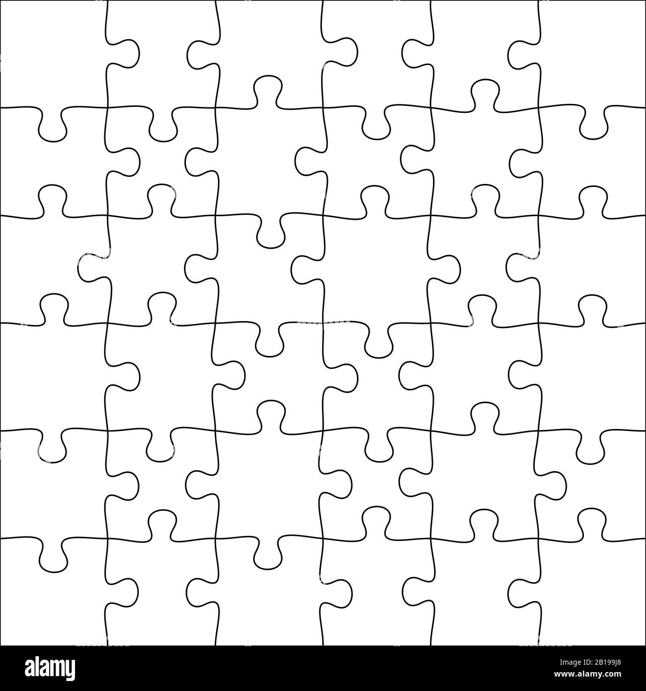 Puzzles. Quadraträtsel 6x6 Raster, Puzzle Spiel und verbinden 36 Bildteile Vektorgrafiken Stock Vektor
