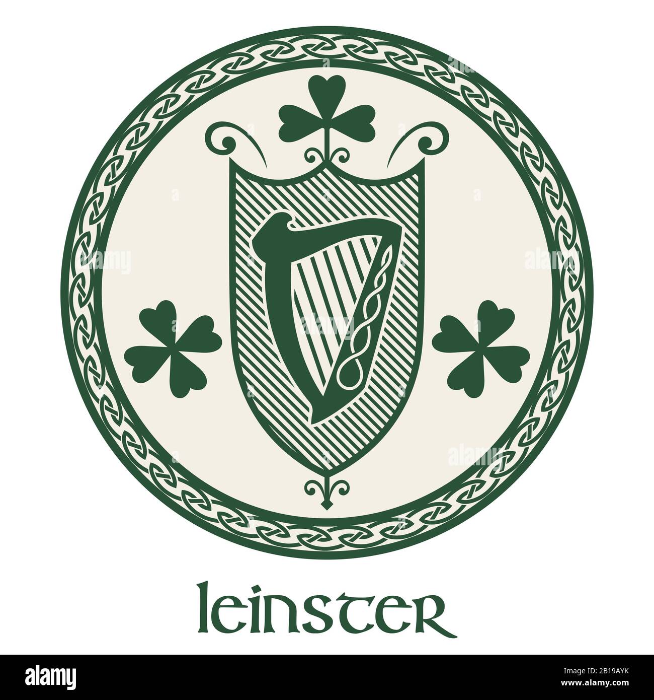 Irisches Celtic-Design im Vintage-Retro-Stil. Irisches Design mit Wappen der Provinz Leinster Stock Vektor