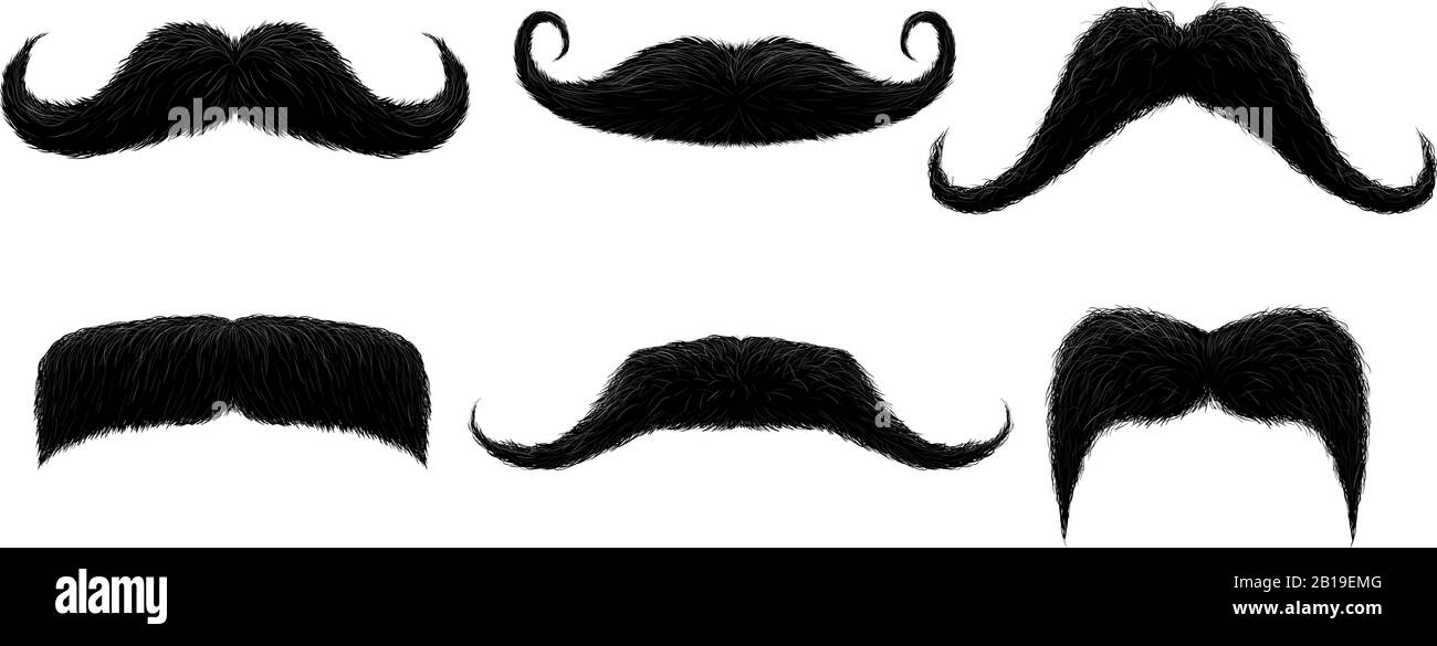 Vintage-Schnurrbart. Lustiger Retro-Schnurrbart, gefälschter Schnurrbart und isolierte Curly Hair Moustaches Vektorgrafiken Stock Vektor