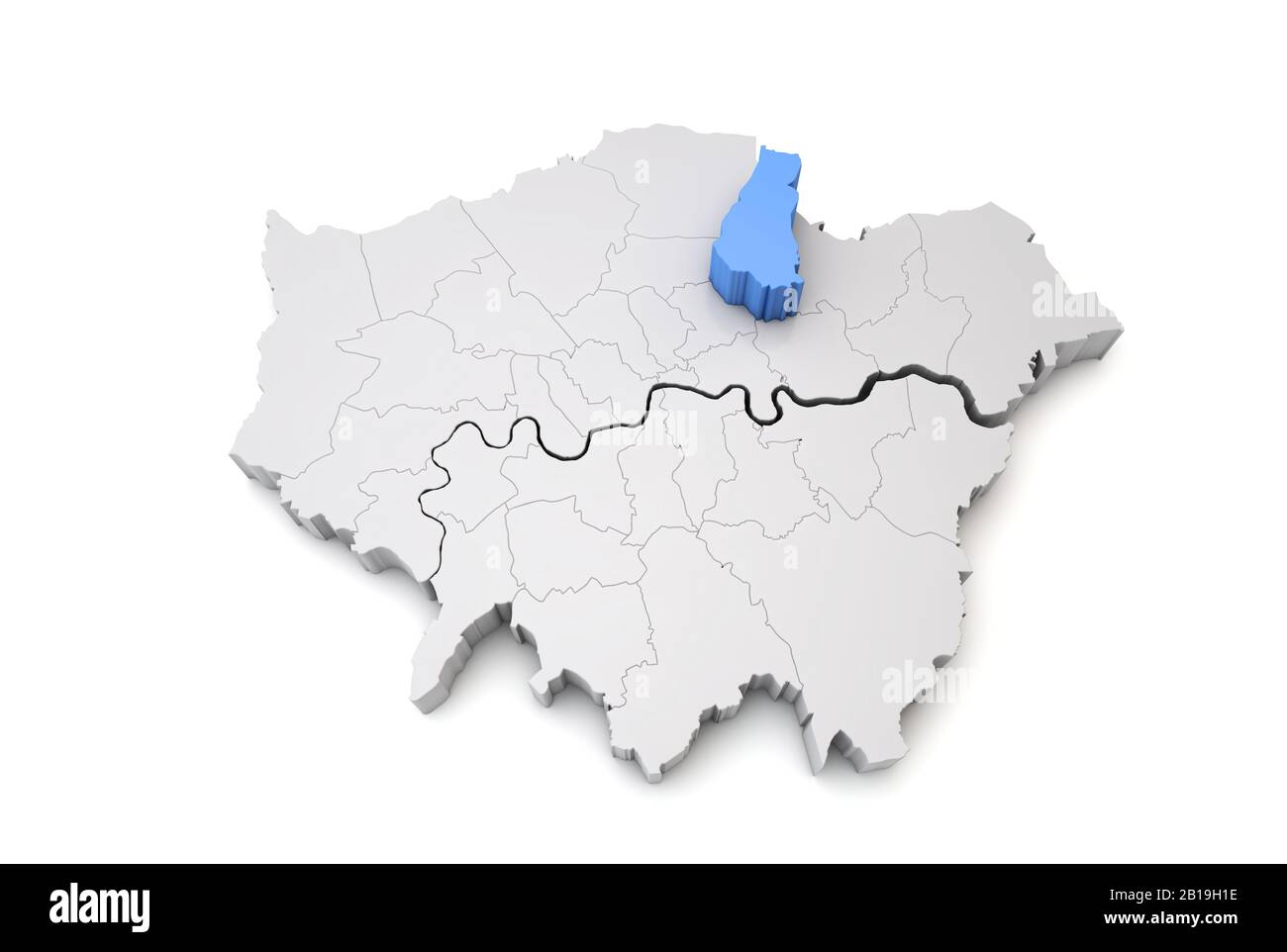 Karte von Greater London mit blauer Waltham Forest Borough. 3D-Rendering Stockfoto