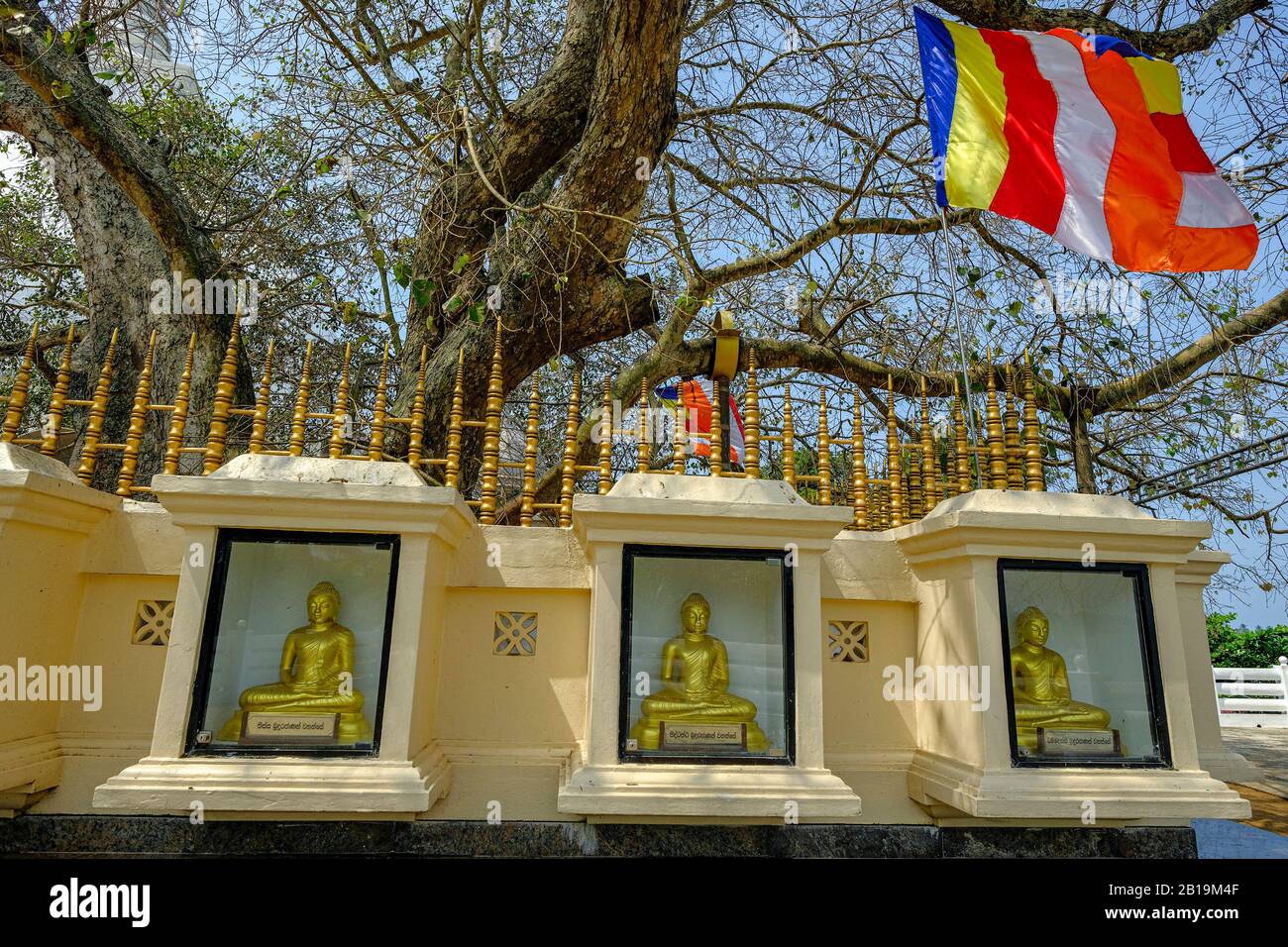 Kalutara, Sri Lanka - Januar 2020: Buddha-Statuen in Kalutara Bodhiya, waren zuvor als Gangathilaka Viharaya am 30. Januar 2020 in Kalutara bekannt. Stockfoto
