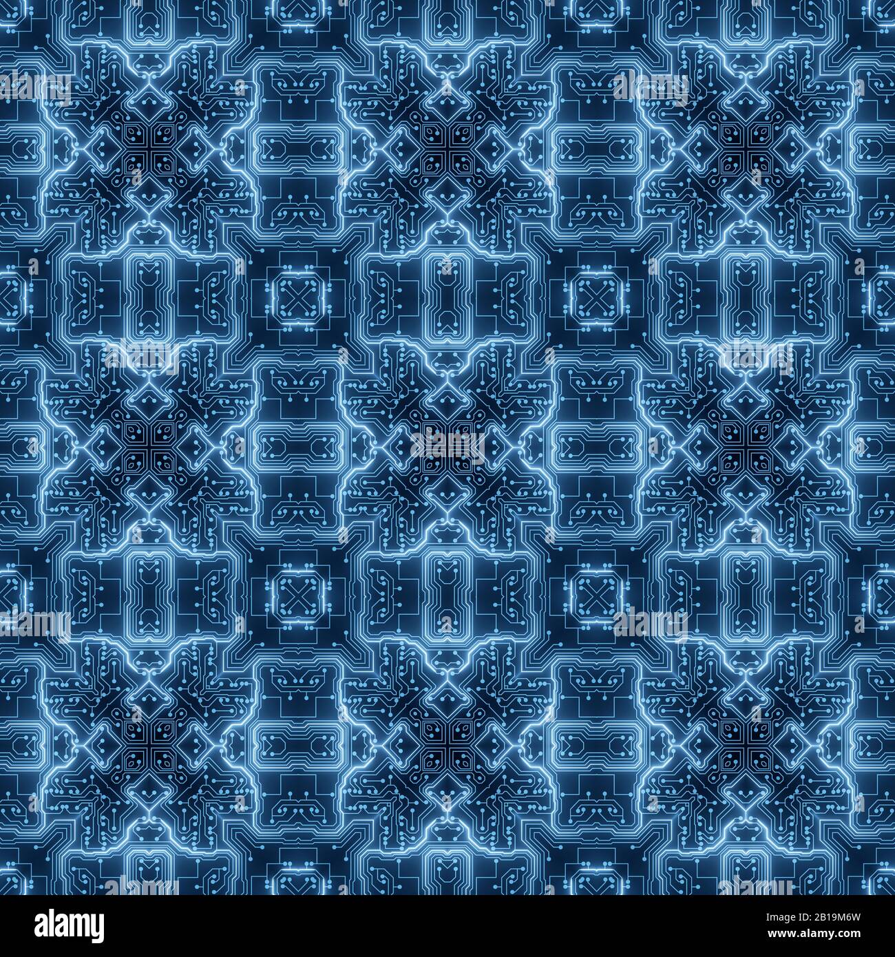 Blue Circuit Board Pattern Digitaler Nahtloser Hintergrund. Abstrakte Futuristische Grafik Auf Der Hauptplatine. Informationstechnologie, High-Tech Stockfoto
