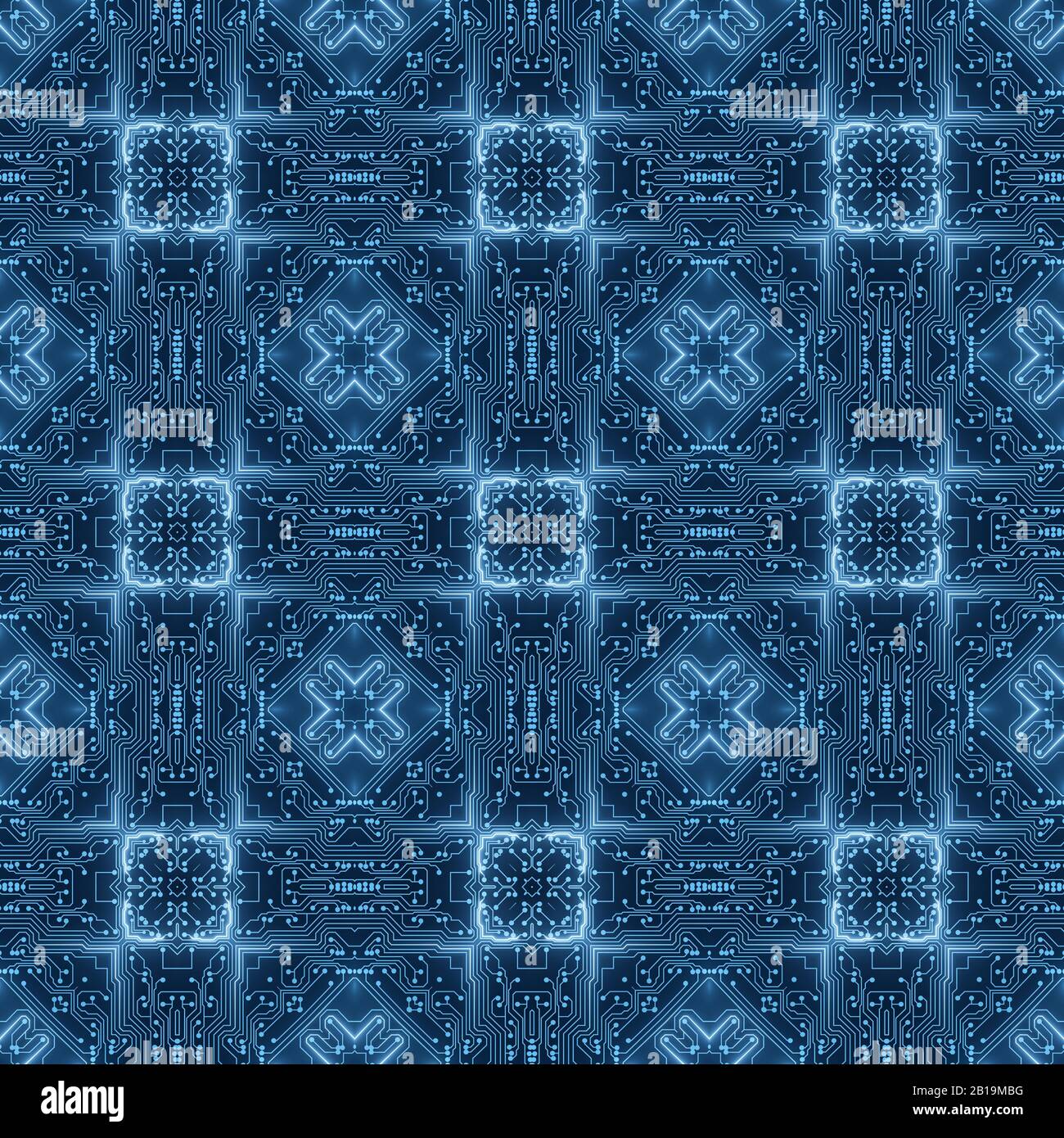 Blue Circuit Board Pattern Digitaler Nahtloser Hintergrund. Abstrakte Futuristische Grafik Auf Der Hauptplatine. Informationstechnologie, High-Tech Stockfoto