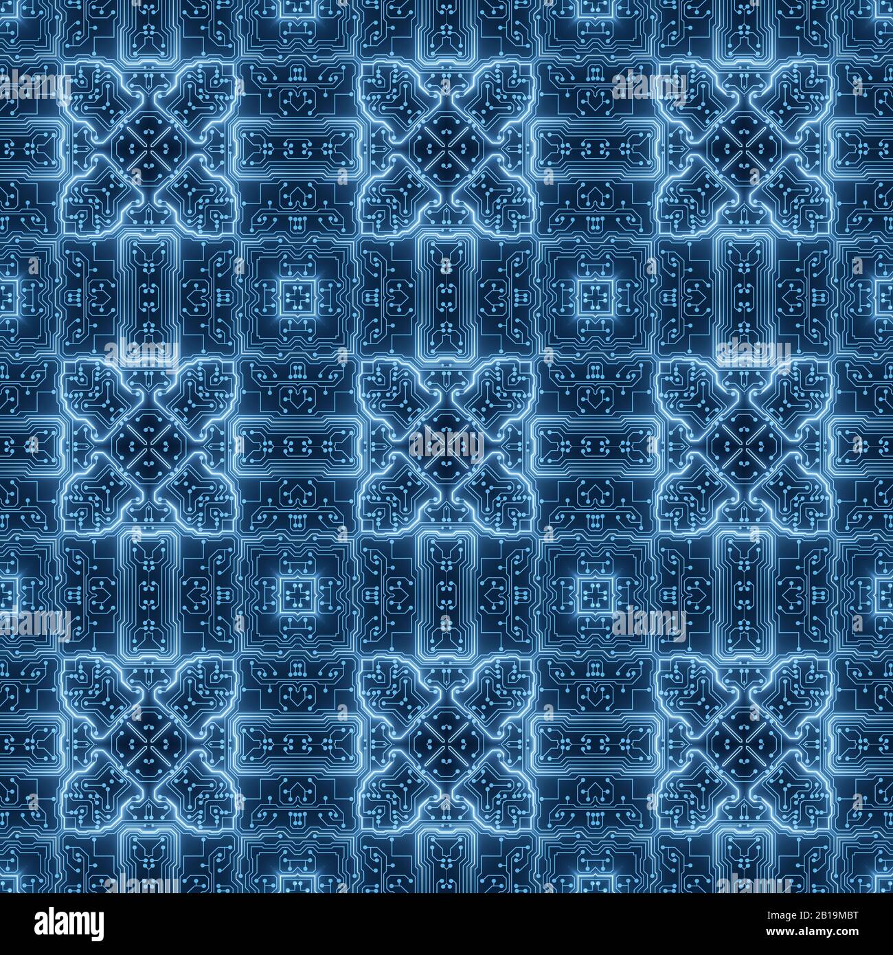 Blue Circuit Board Pattern Digitaler Nahtloser Hintergrund. Abstrakte Futuristische Grafik Auf Der Hauptplatine. Informationstechnologie, High-Tech Stockfoto