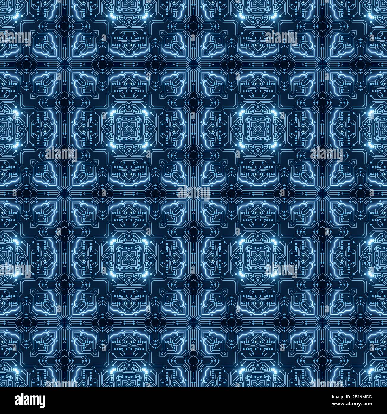 Blue Circuit Board Pattern Digitaler Nahtloser Hintergrund. Abstrakte Futuristische Grafik Auf Der Hauptplatine. Informationstechnologie, High-Tech Stockfoto