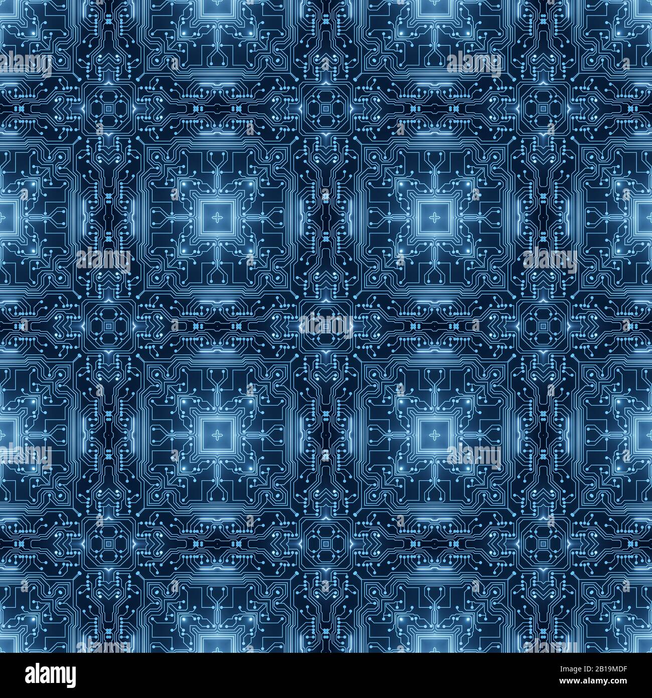 Blue Circuit Board Pattern Digitaler Nahtloser Hintergrund. Abstrakte Futuristische Grafik Auf Der Hauptplatine. Informationstechnologie, High-Tech Stockfoto