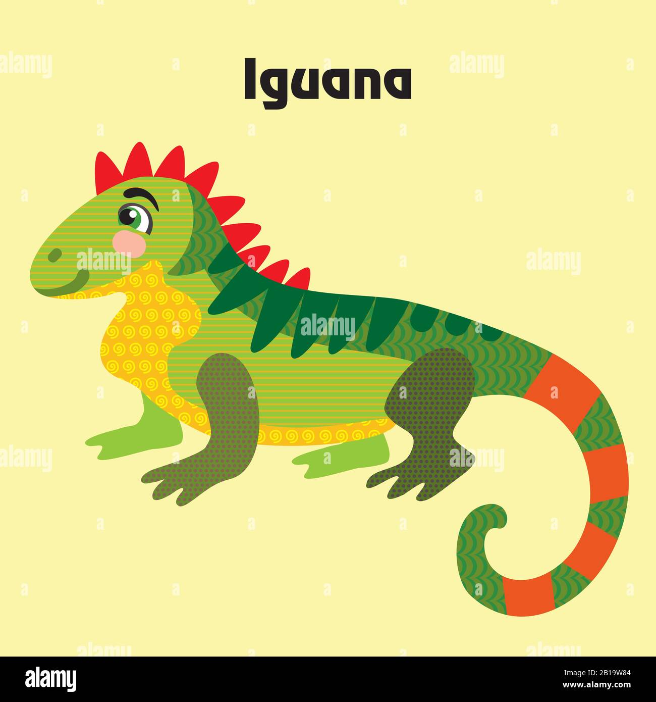 Farbenfroher dekorativer Umriss süße Iguana-Sittiing im Profil. Wilde Tiere und Vögel Vektor-Zeichentrickfiguren flache Abbildung in verschiedenen Farben ist Stock Vektor