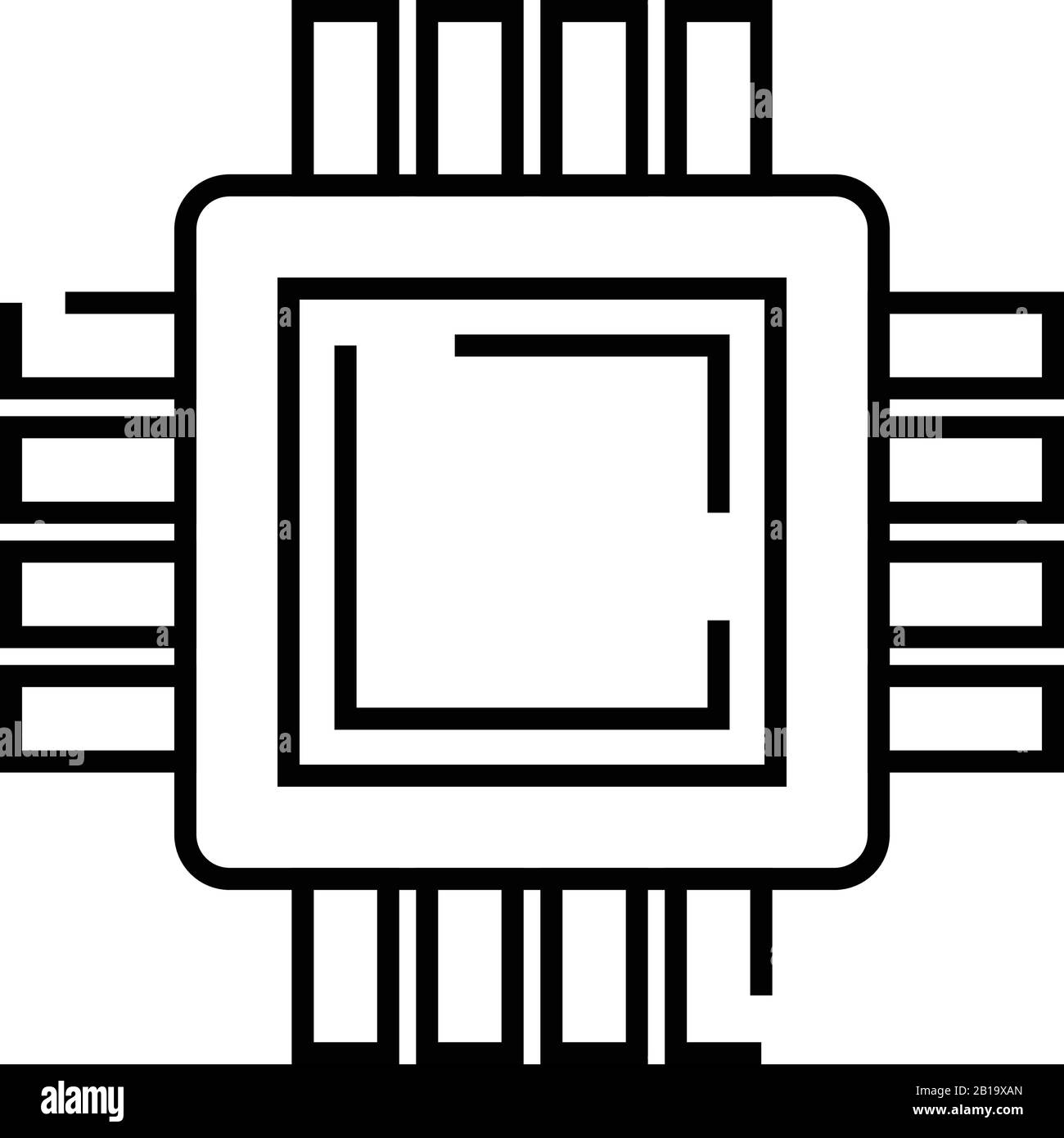 Symbol für die Kernkomponente, Konzeptzeichen, Konturvektorabbildung, lineares Symbol. Stock Vektor