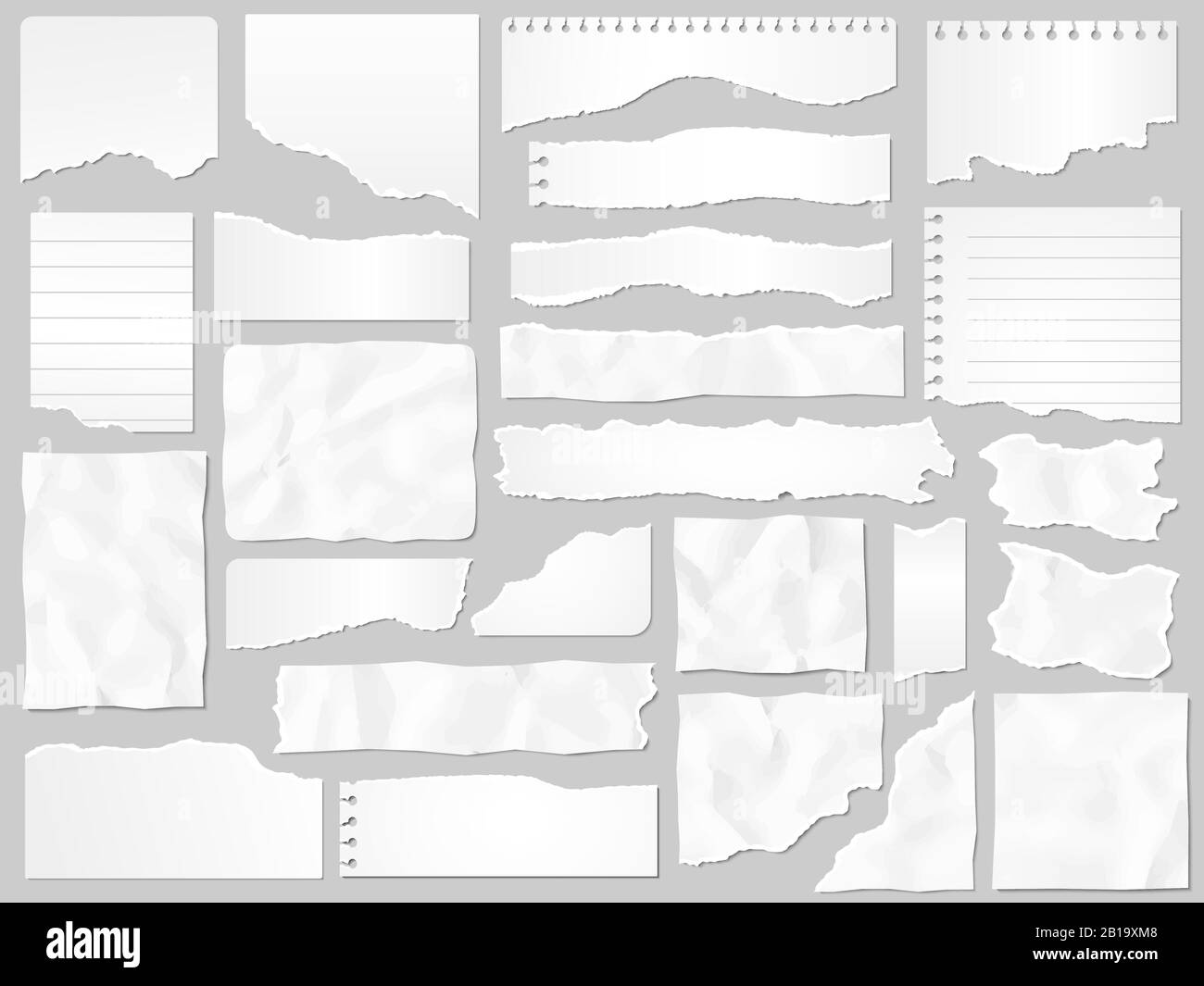 Papierreste. Zerrippte Papiere, zerrissene Seitenteile und Scrapbook-Notiz: Vektorgrafiksatz für Papierteile Stock Vektor