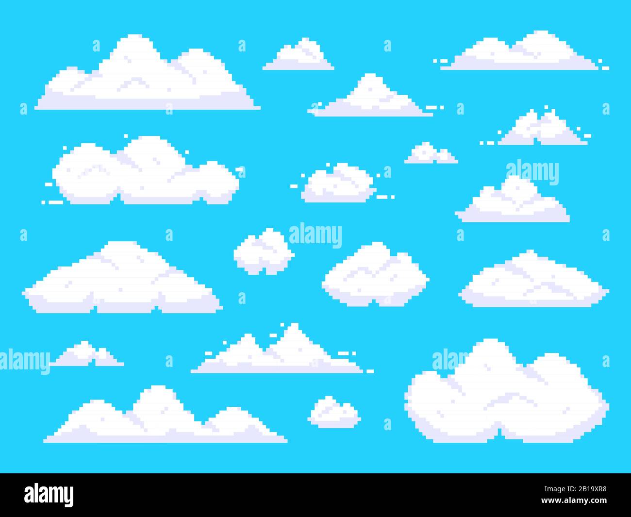 Pixelwolken Retro 8 Bit Blue Sky Aerial Cloud Pixel Art Hintergrundvektorillustration Stock Vektorgrafik Alamy