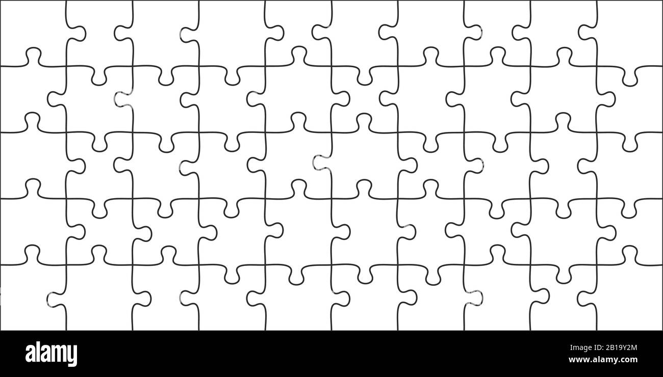 Puzzles. 10x5 Stichsägen Raster, Puzzleform und fügen Sie eine 50-teilige Grafik Vektor-Illustrationsvorlage für Spiele hinzu Stock Vektor