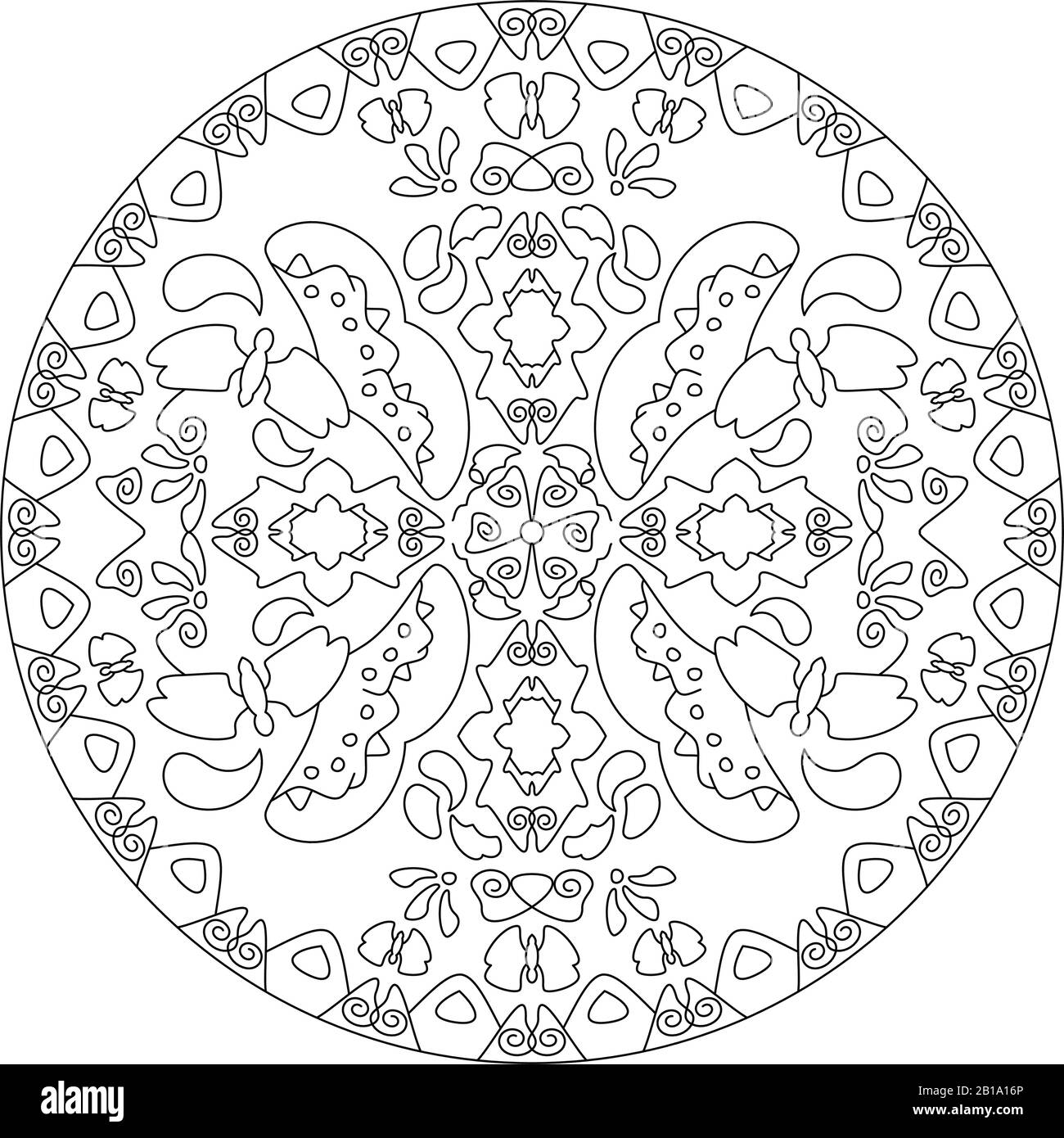 Mandala-Farbseite. Schmetterlinge Mandala, Illustrationsvektor. Kunsttherapie. Dekoratives Element. Anti-Stress-Farbseite. Stock Vektor