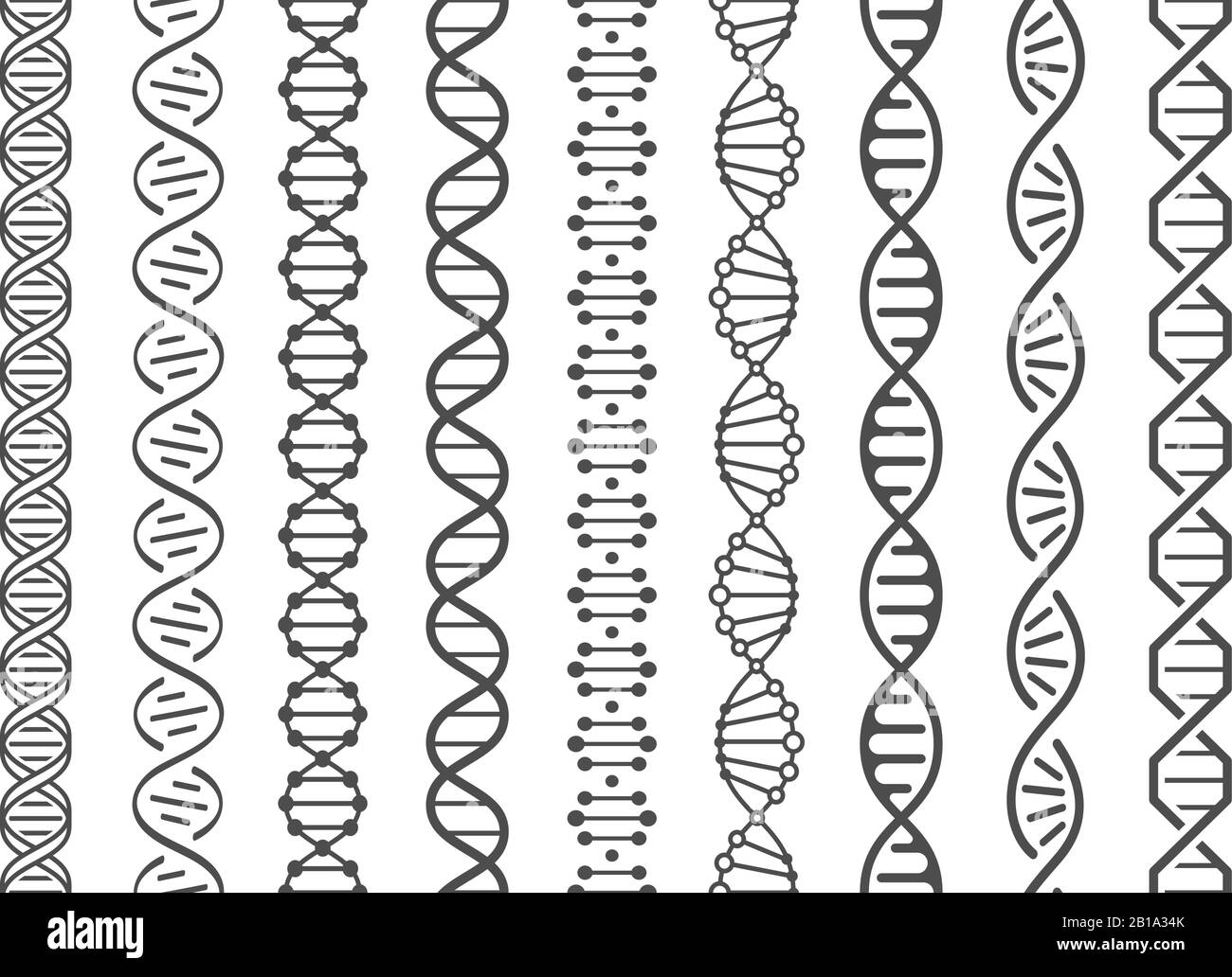 Nahtlose DNA-Spirale. ADN Helix-Struktur, Genomikmodell und Humangenetik Codemuster Vektorgrafiksatz Stock Vektor