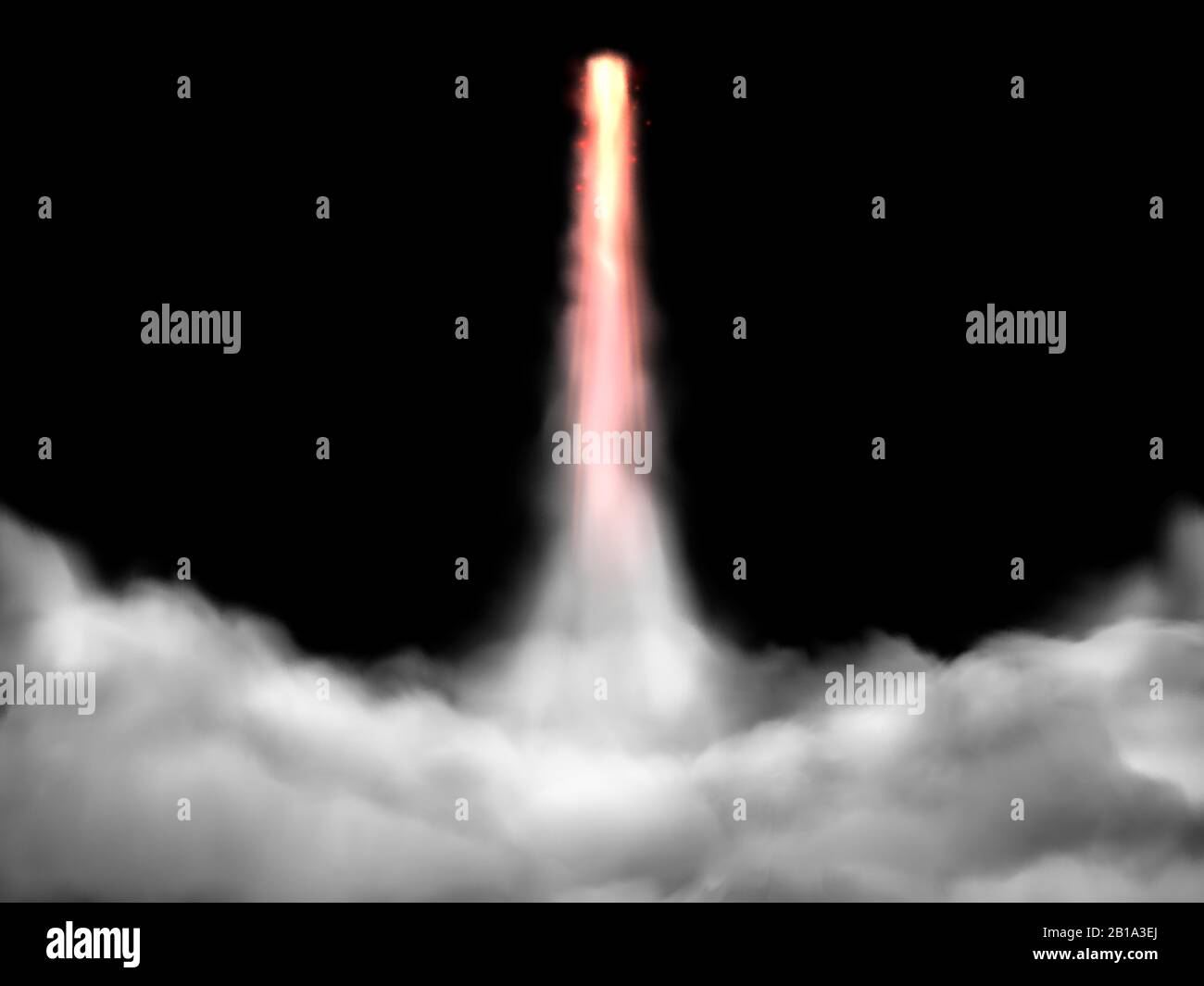 Start der Weltraumrakete. Raumschiff-Fliege-Raketen starten Rauchwolke isolierte realistische Vektorillustration Stock Vektor