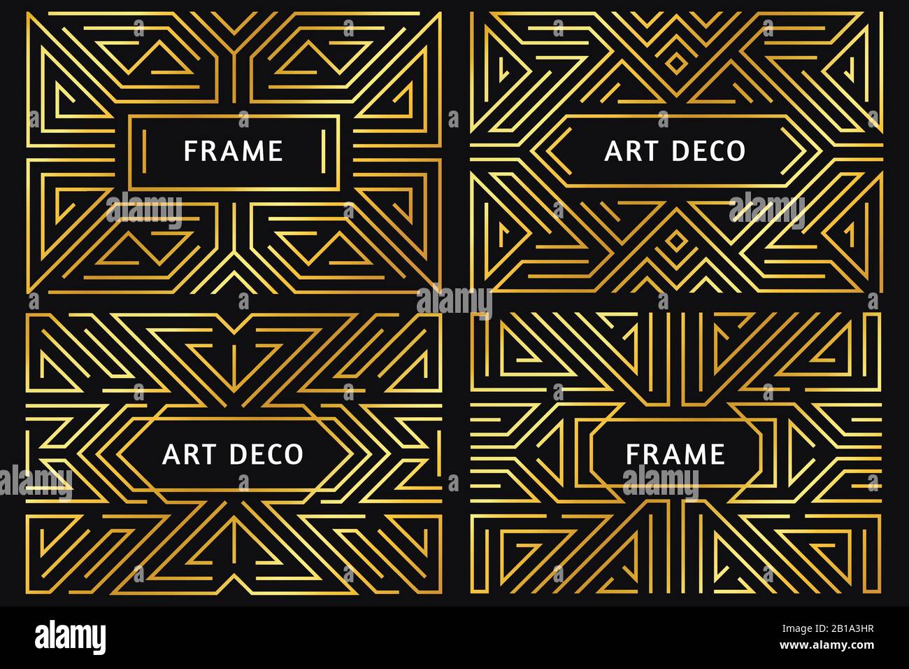 Art-Deco-Rahmen. Vintage Golden Line Border, dekoratives Goldornament und luxuriöse abstrakte geometrische Rahmen Rahmen Vektorgrafiken Stock Vektor