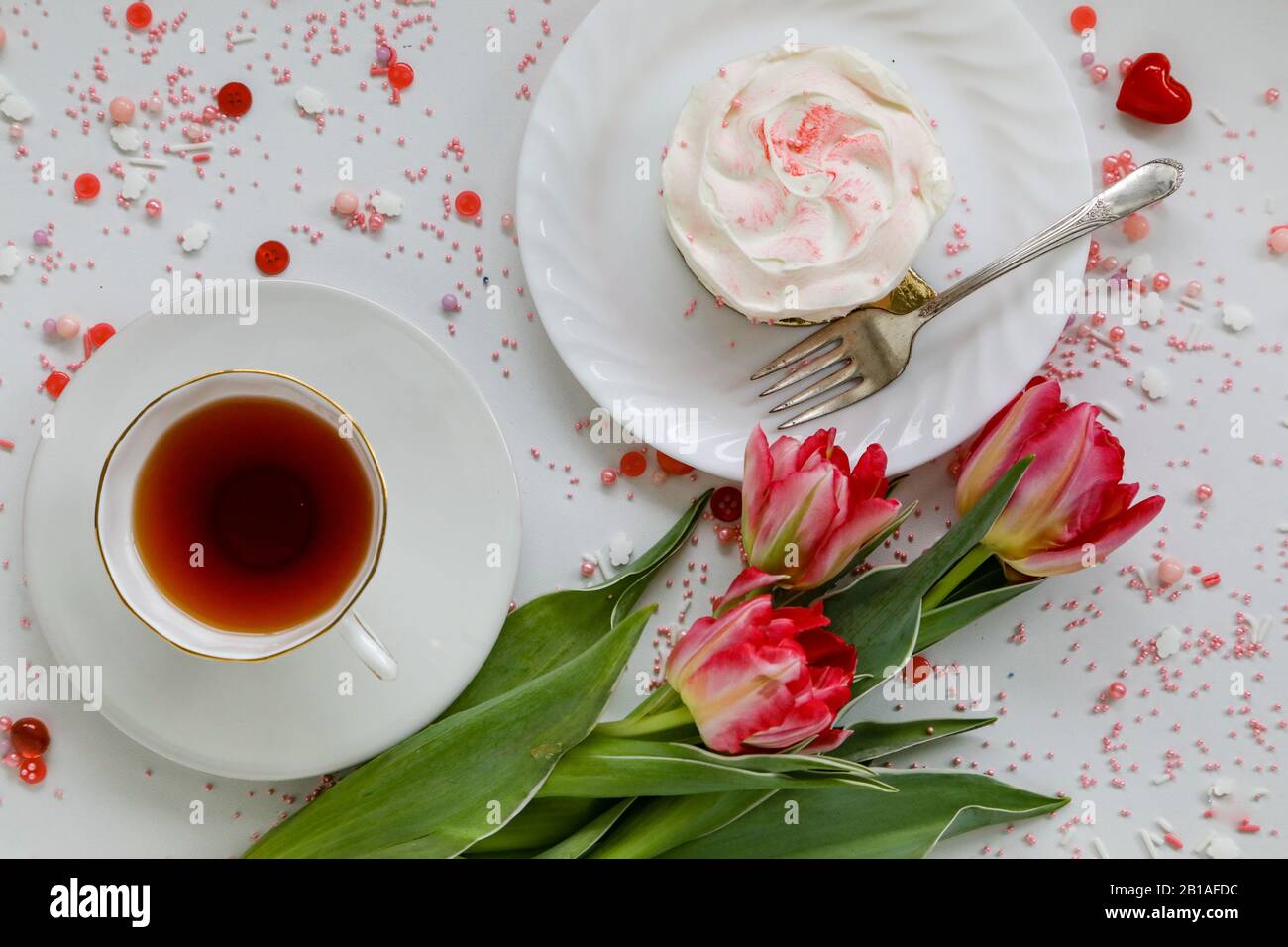 Valentines Tag flaches Stillleben; Stockfoto