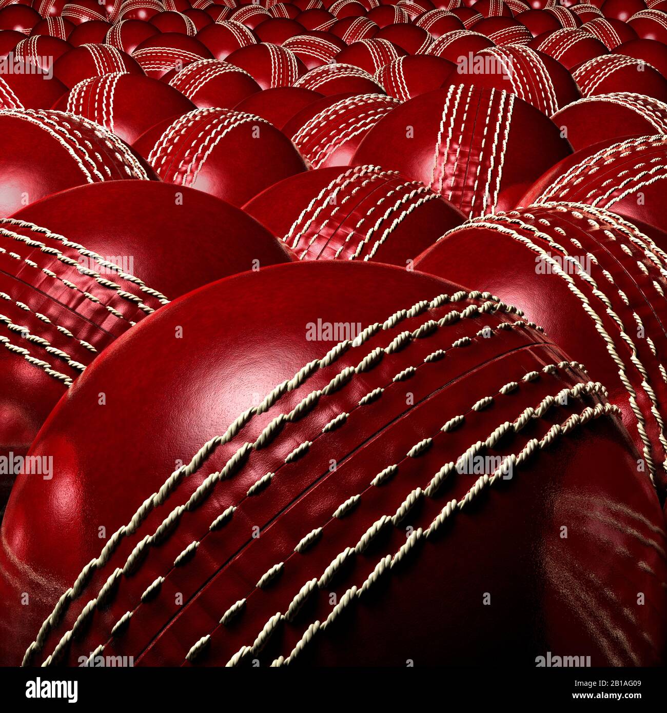 Cricket-Ball in der Nähe. Sauber und neu. Kugeln, die sich bis ins Unendliche erstrecken. Studio Stillleben. Stockfoto