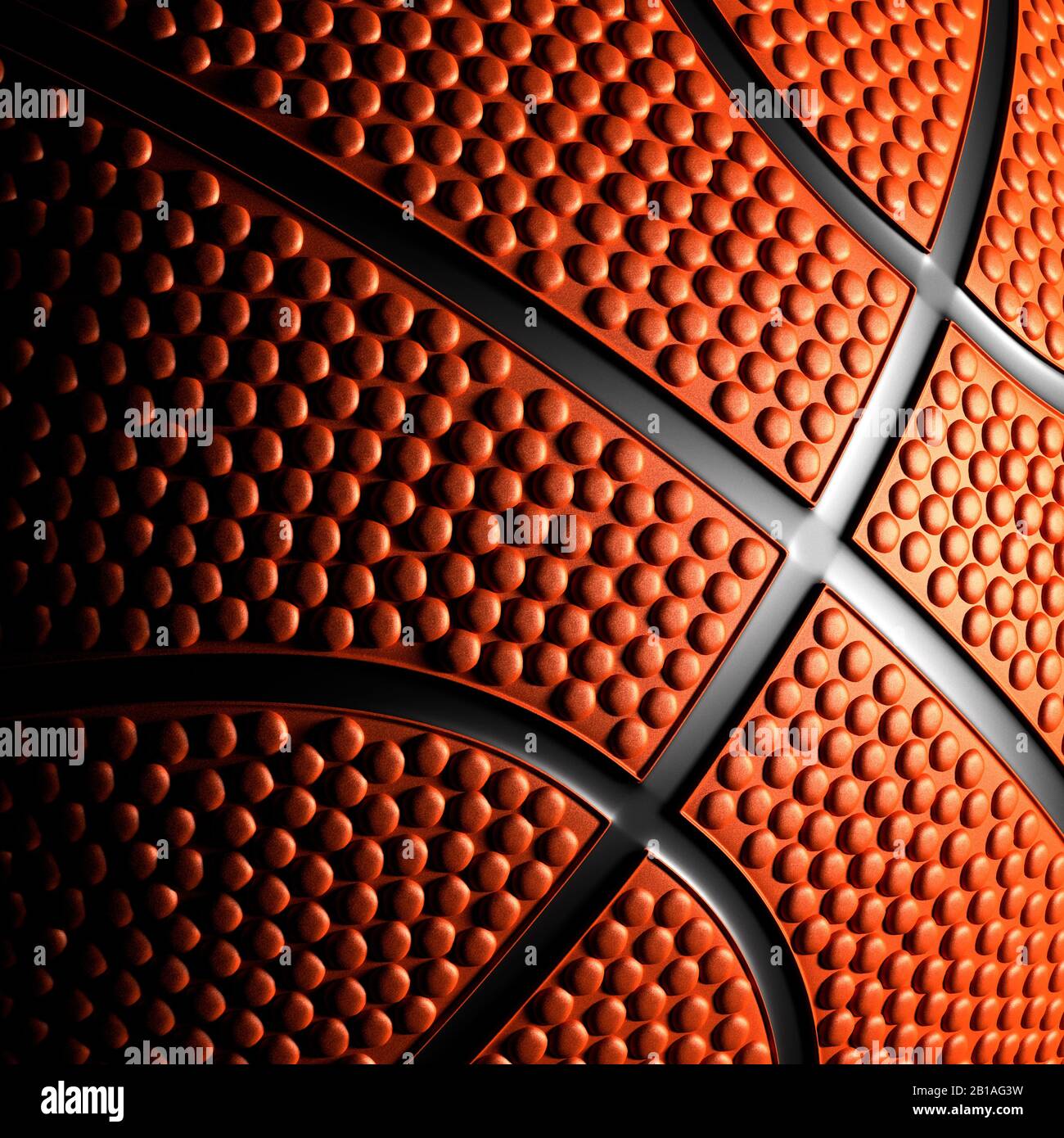 Basketball-Ball in extremer Nahaufnahme. Abstraktes Muster. Orange, Streifen, Textur. Stockfoto