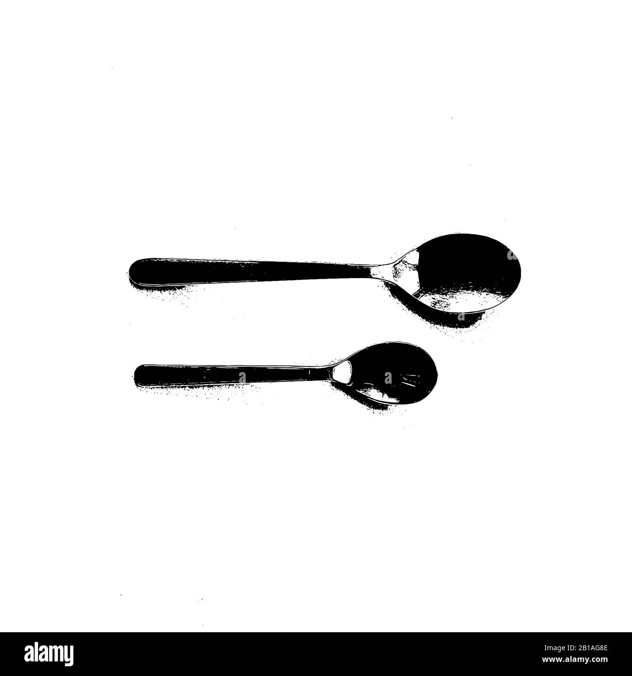 Gruppe moderner Löffel einer Küche in einer Illustration mit hohem Kontrast Stockfoto