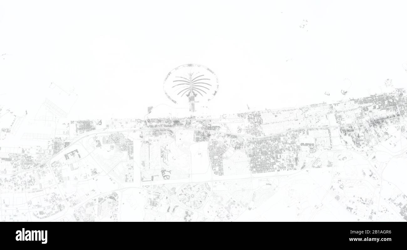 Dubai Stadtplan 3D Rendering. Satellitenansicht der Antenne. Stockfoto