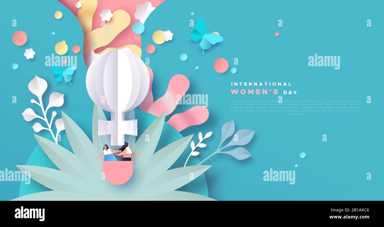 Internationale Grußkarte Für Den Frauentag Illustration der Frühlingsblumendekoration im papiergeschnittenen Kunsthandwerksstil. Schöne Papier geschnitten Blumenschmuck und GI Stock Vektor